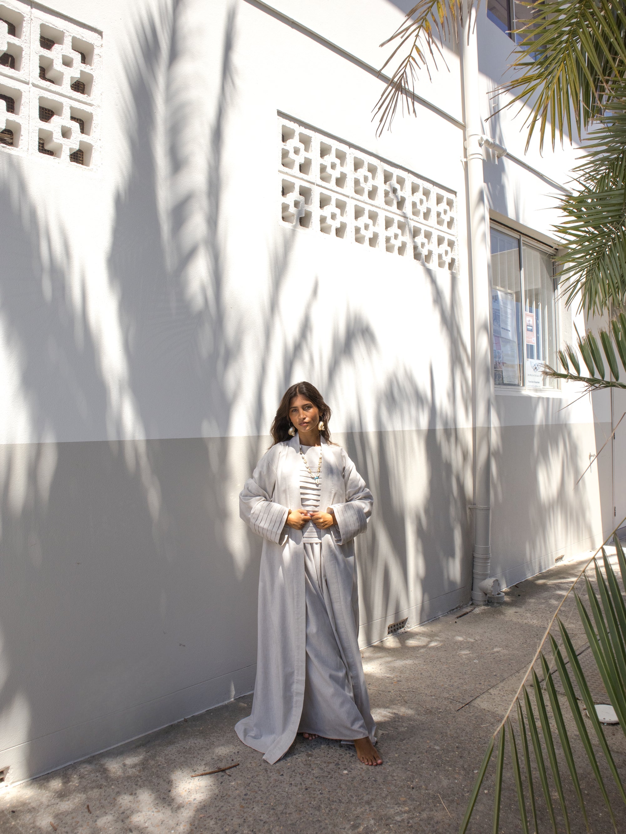 Khai Linen Pleated Abaya and Shawl Set