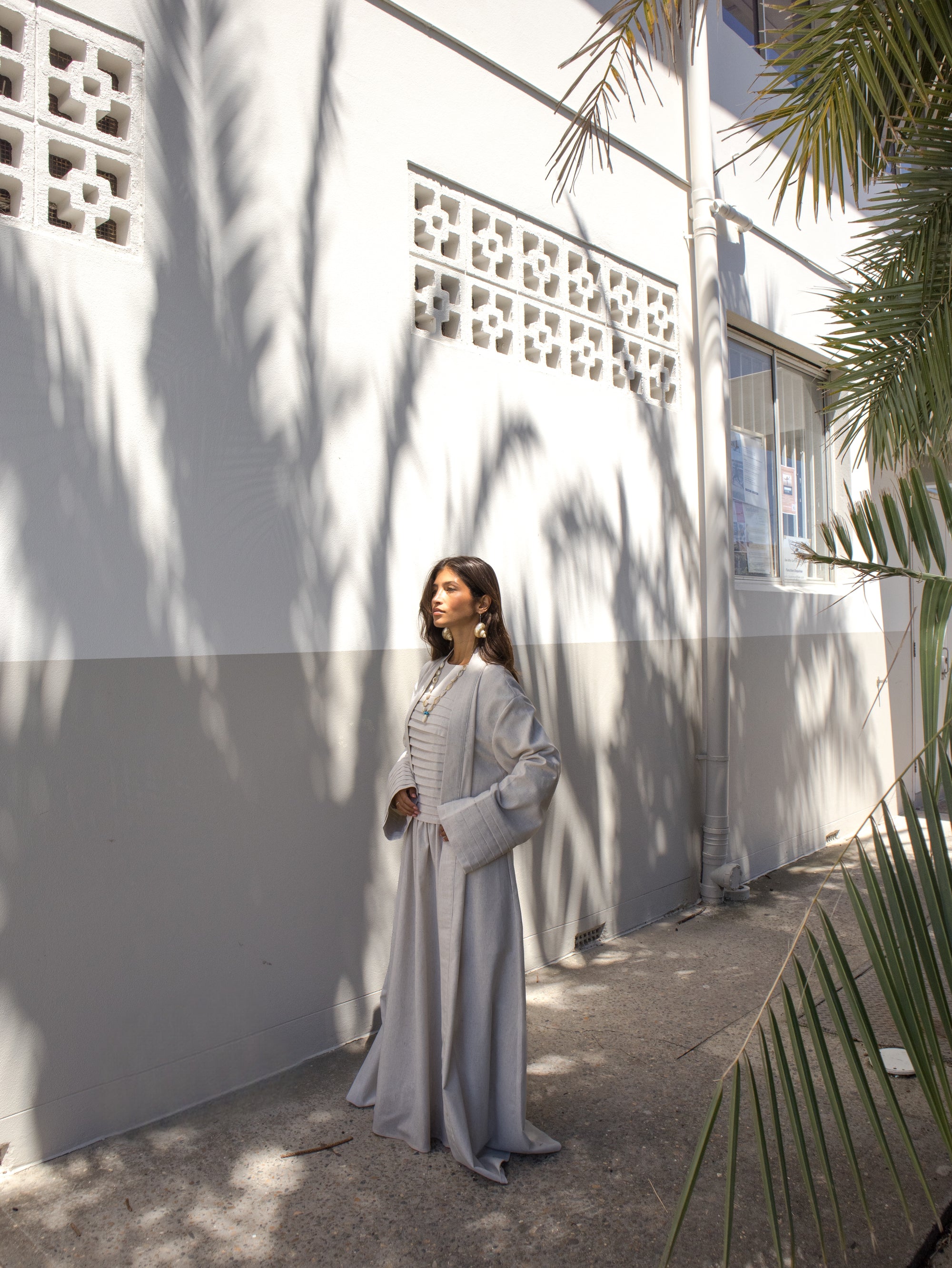 Khai Linen Pleated Abaya and Shawl Set