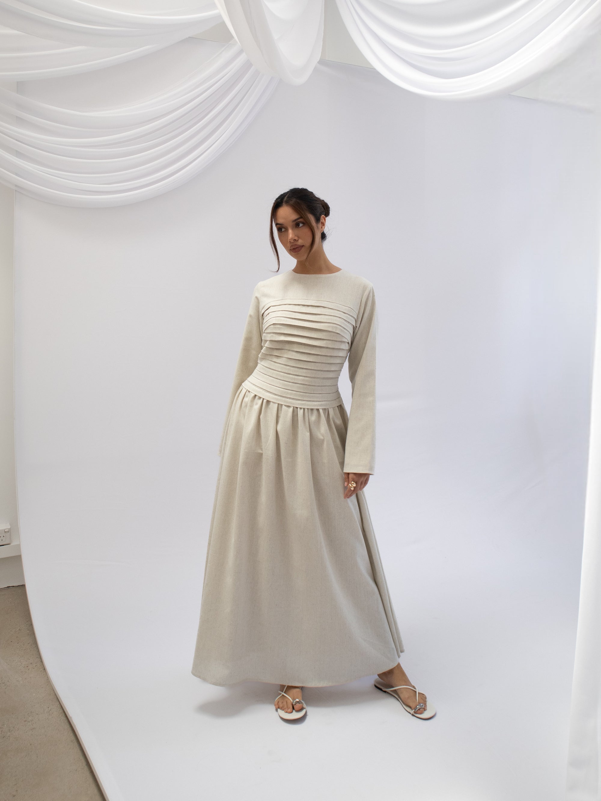 Khai Pleated Linen Dress