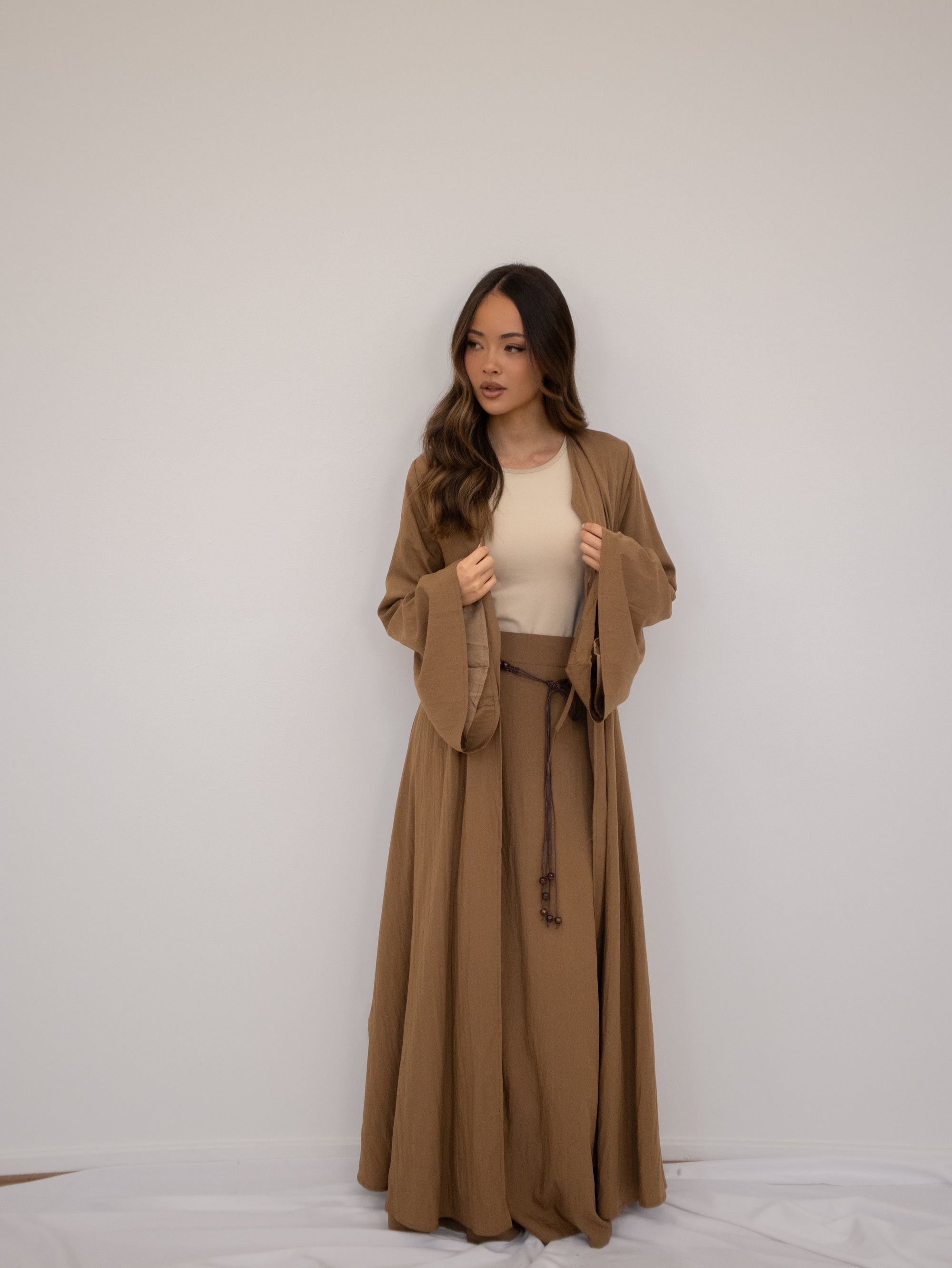 Yalina Tie-Front Abaya - Caramel