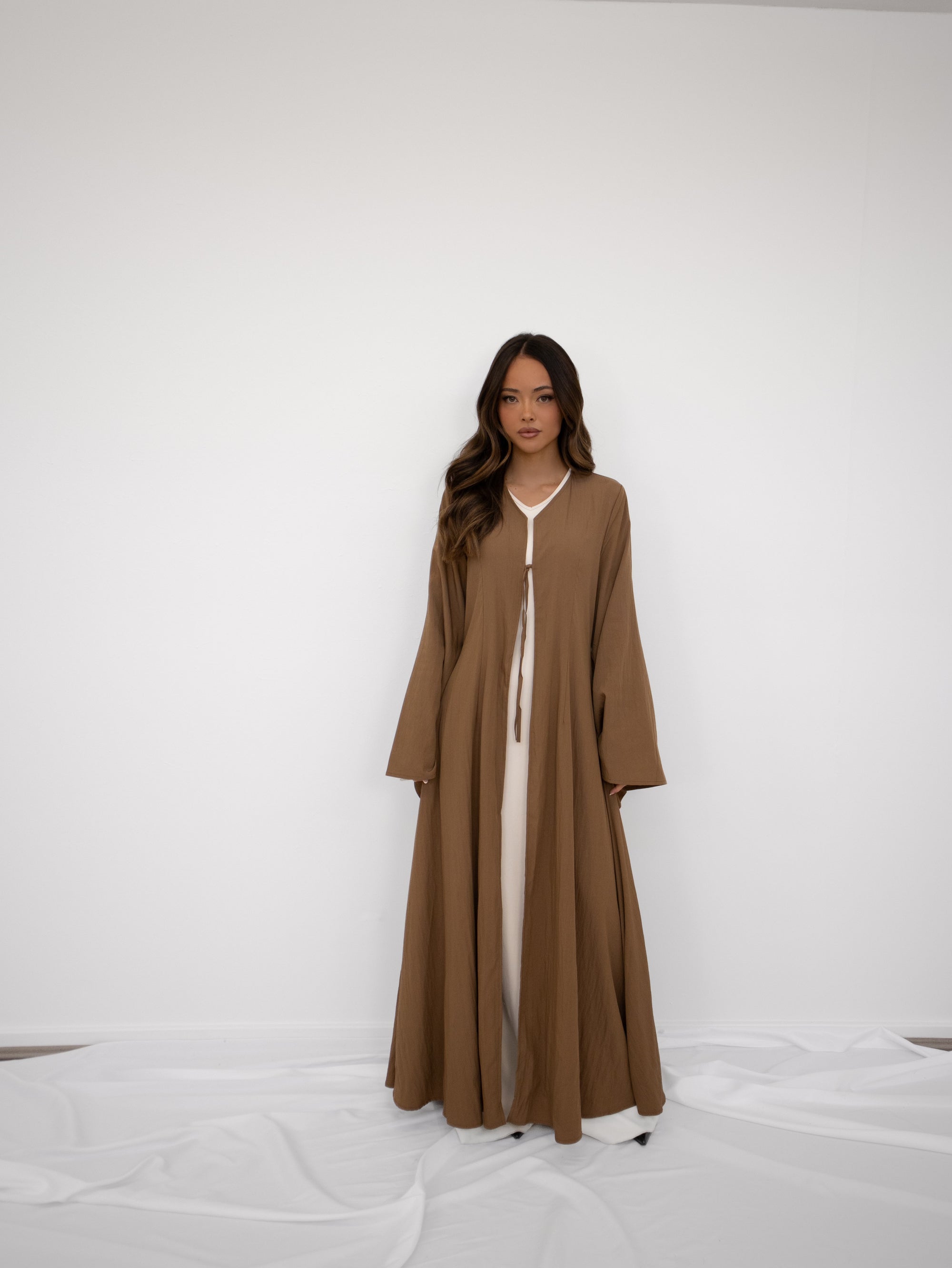 Yalina Tie-Front Abaya - Caramel