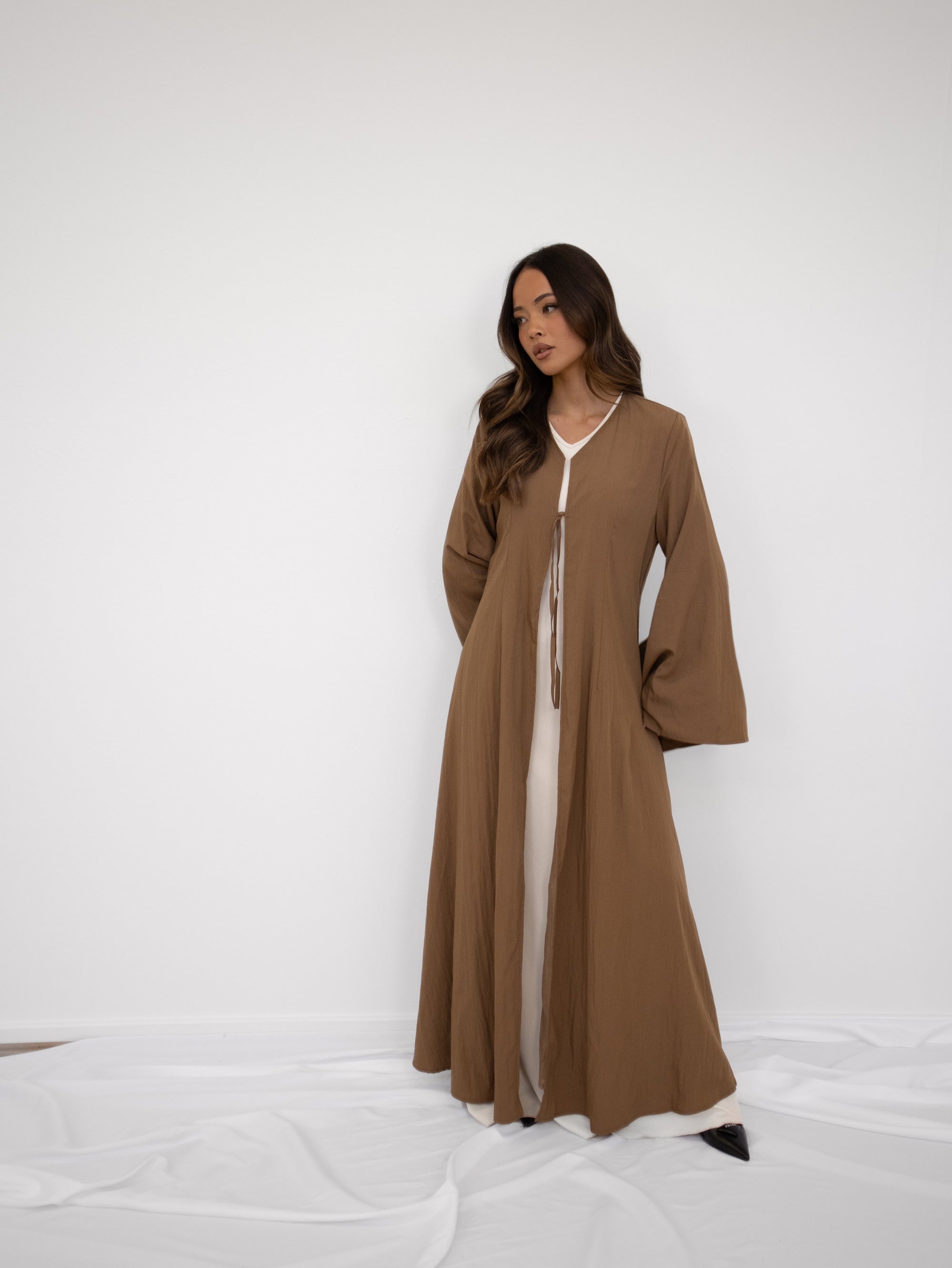 Yalina Tie-Front Abaya - Caramel