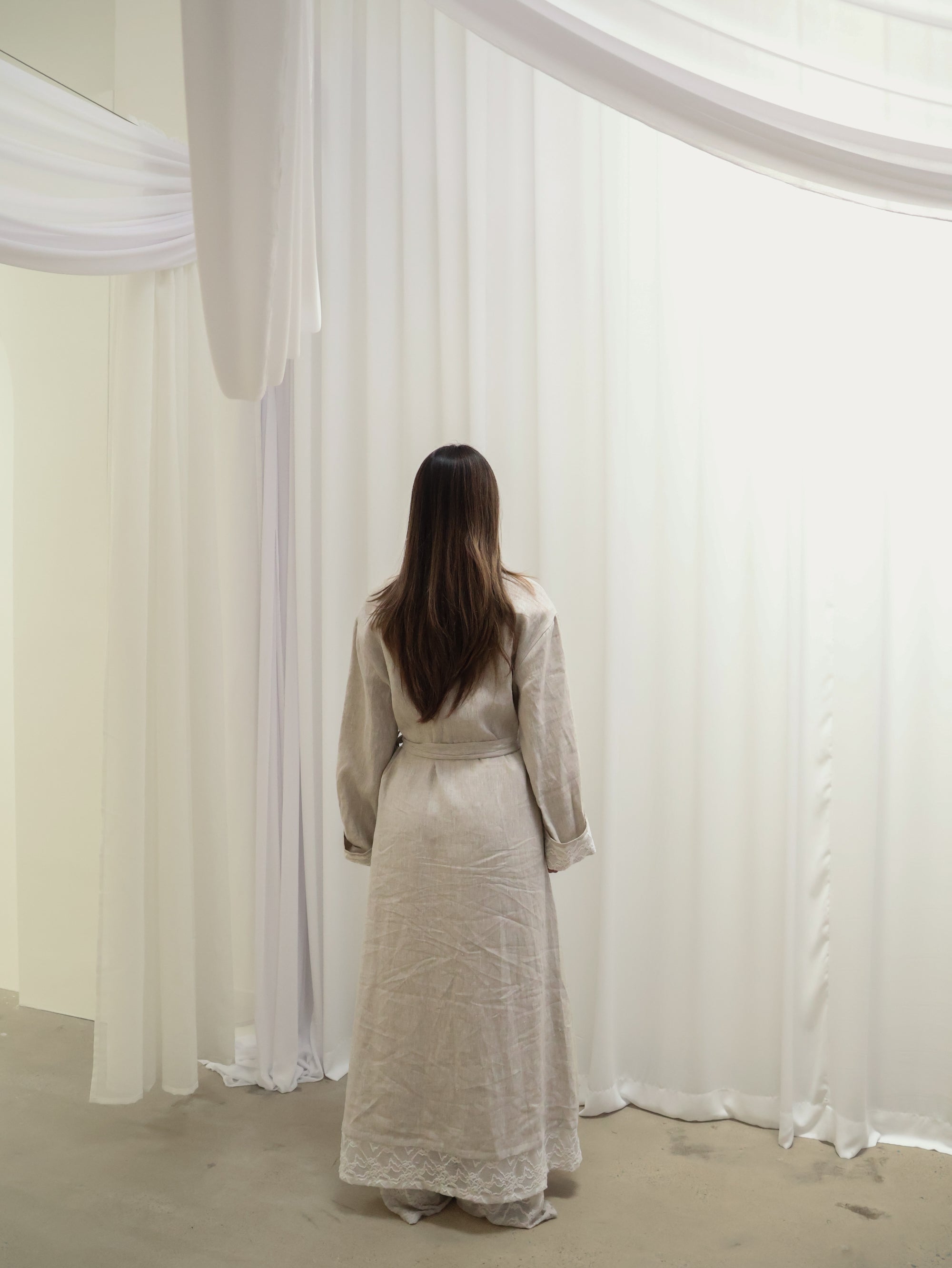 INEZ LACE HEM LINEN KIMONO (PRE-ORDER)