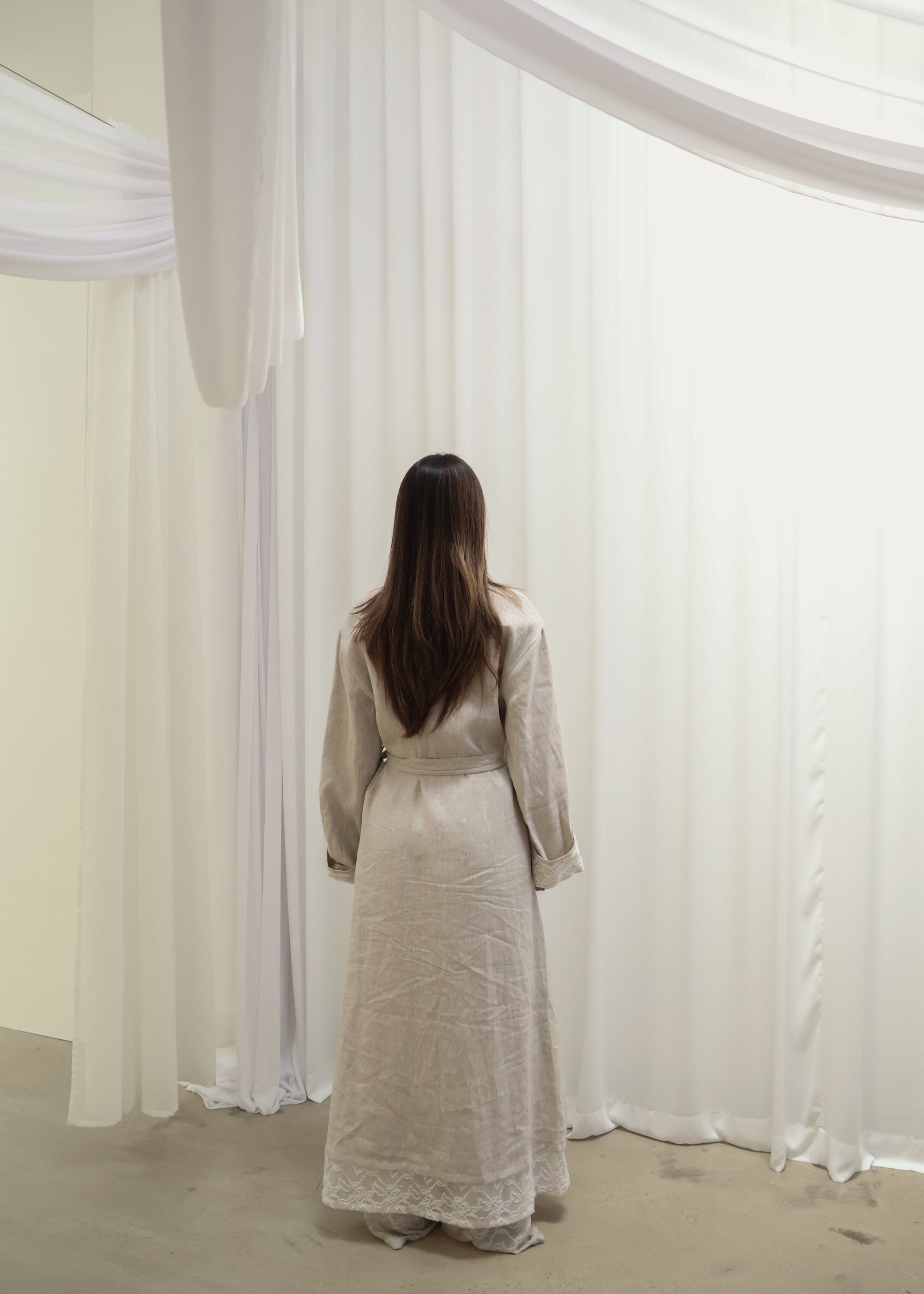 INEZ LACE HEM LINEN KIMONO (PRE-ORDER)