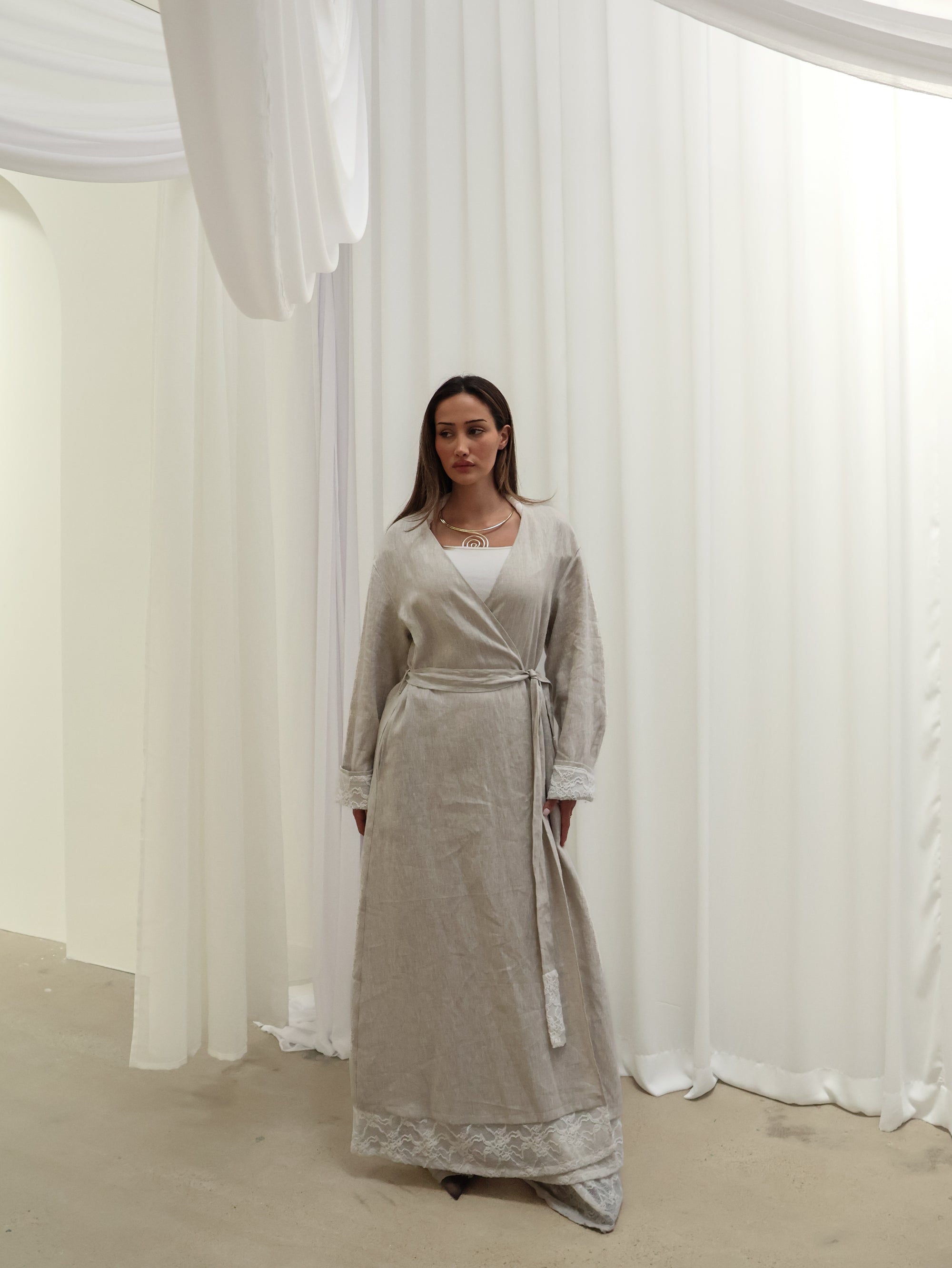 INEZ LACE HEM LINEN KIMONO (PRE-ORDER)