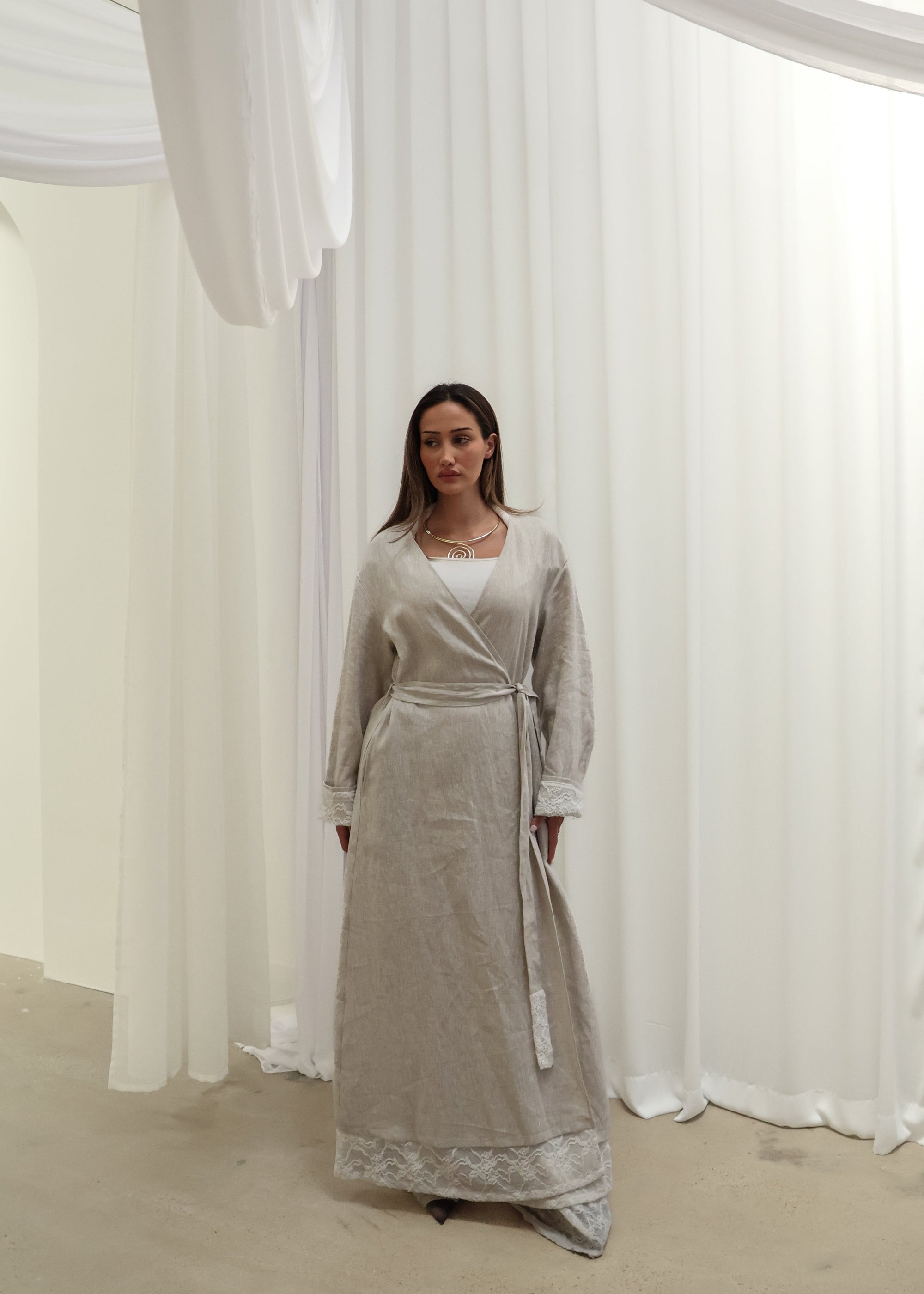 INEZ LACE HEM LINEN KIMONO (PRE-ORDER)