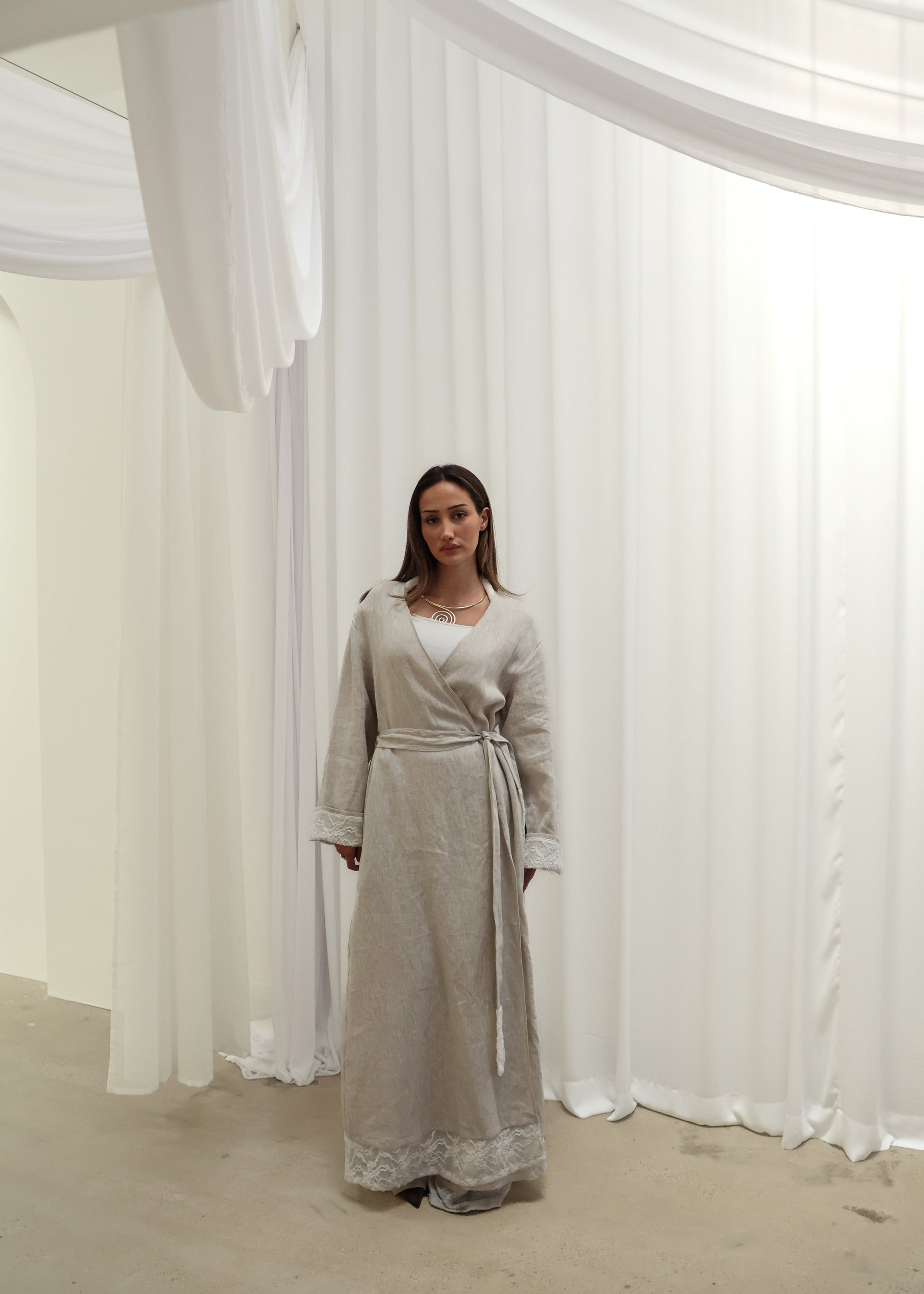 INEZ LACE HEM LINEN KIMONO (PRE-ORDER)