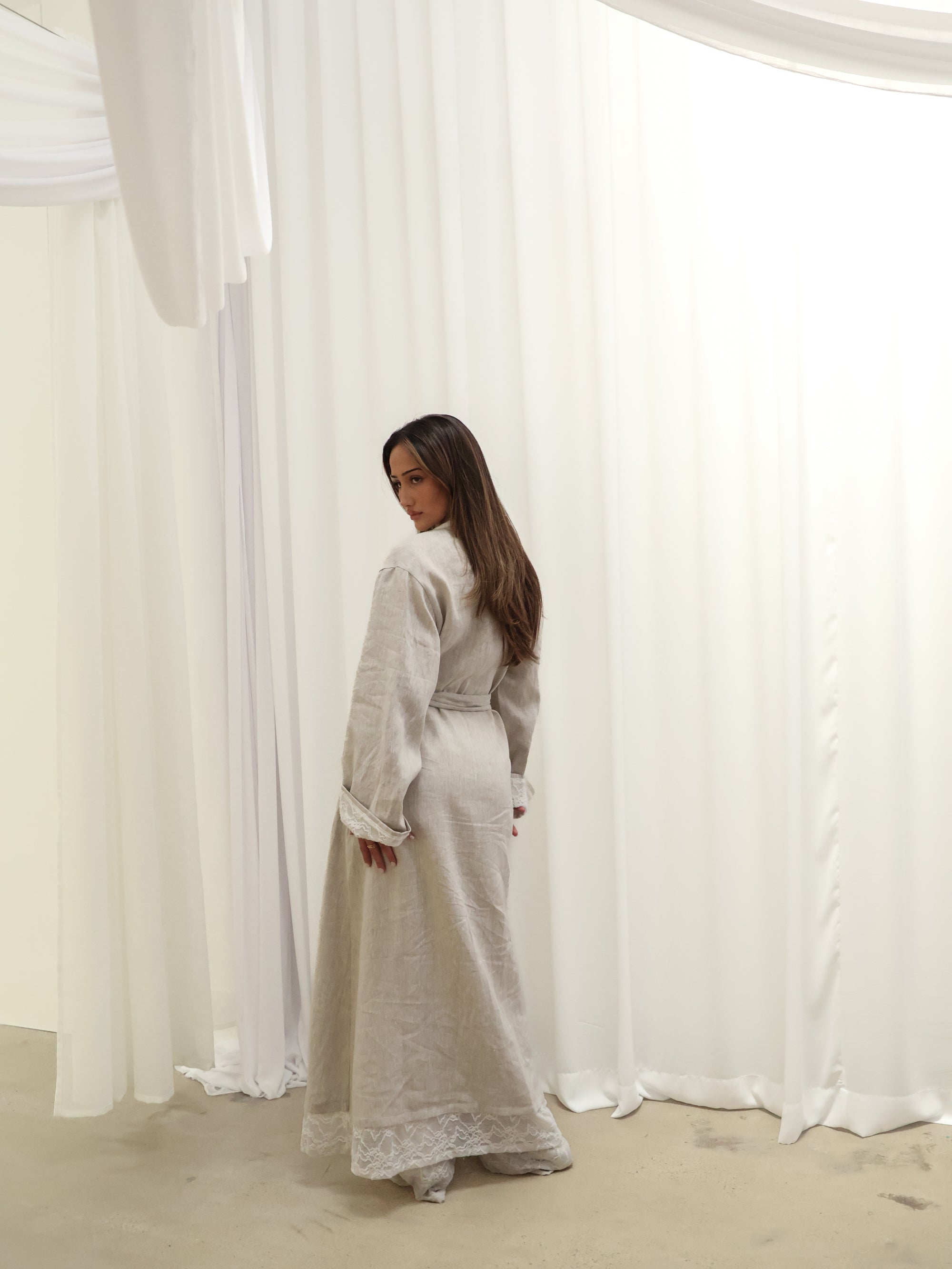 INEZ LACE HEM LINEN KIMONO (PRE-ORDER)