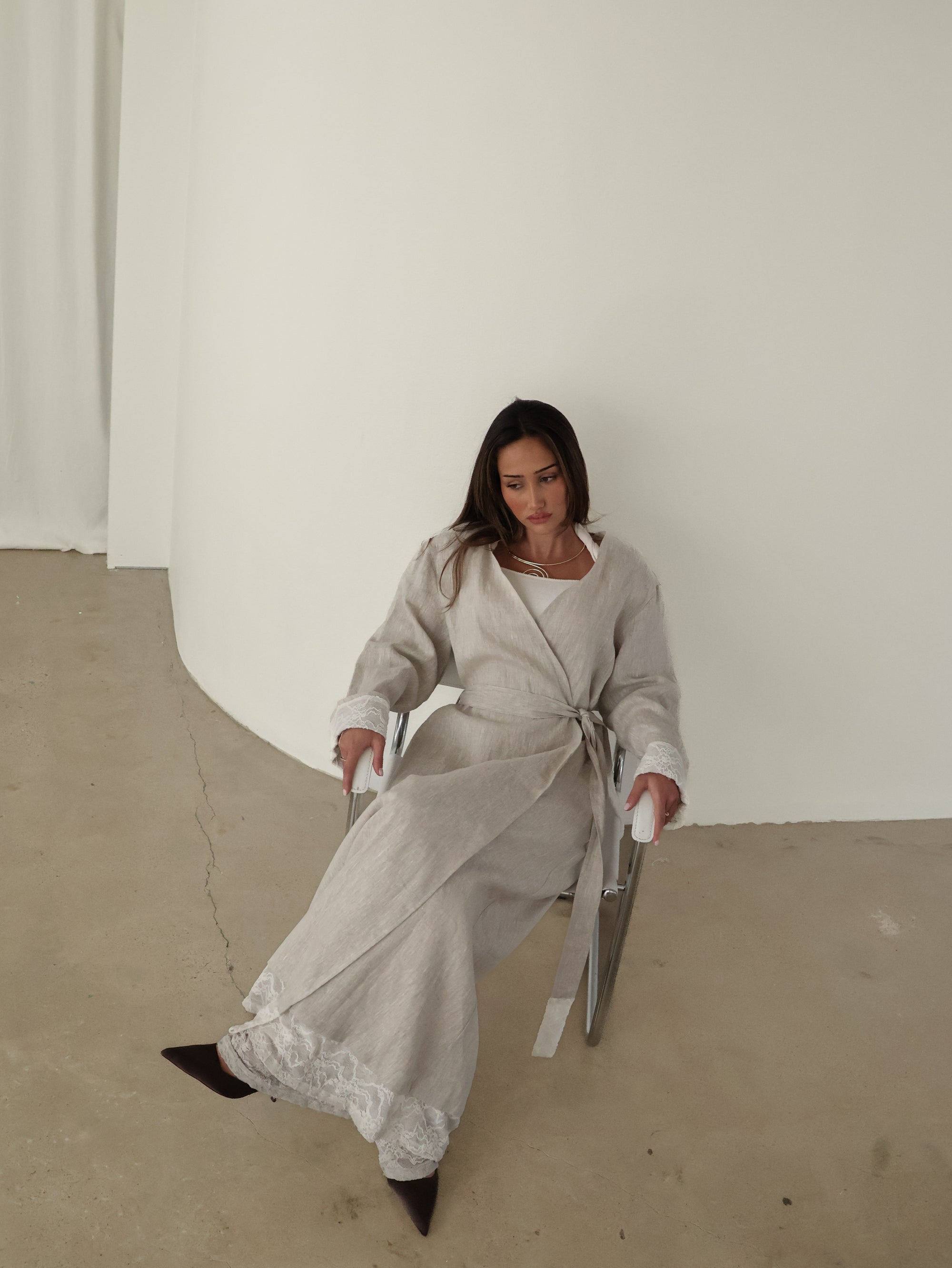 INEZ LACE HEM LINEN KIMONO (PRE-ORDER)