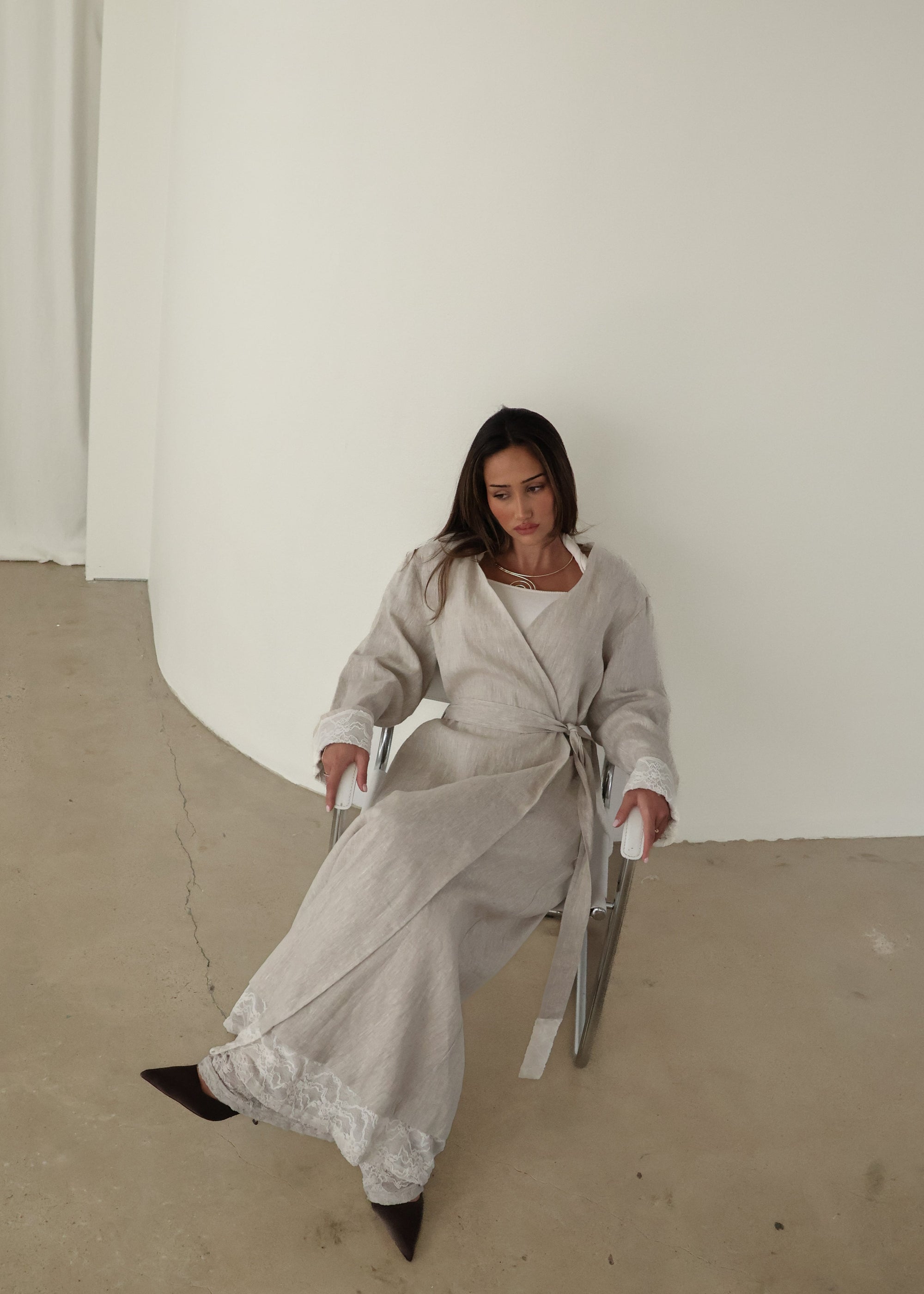 INEZ LACE HEM LINEN KIMONO (PRE-ORDER)