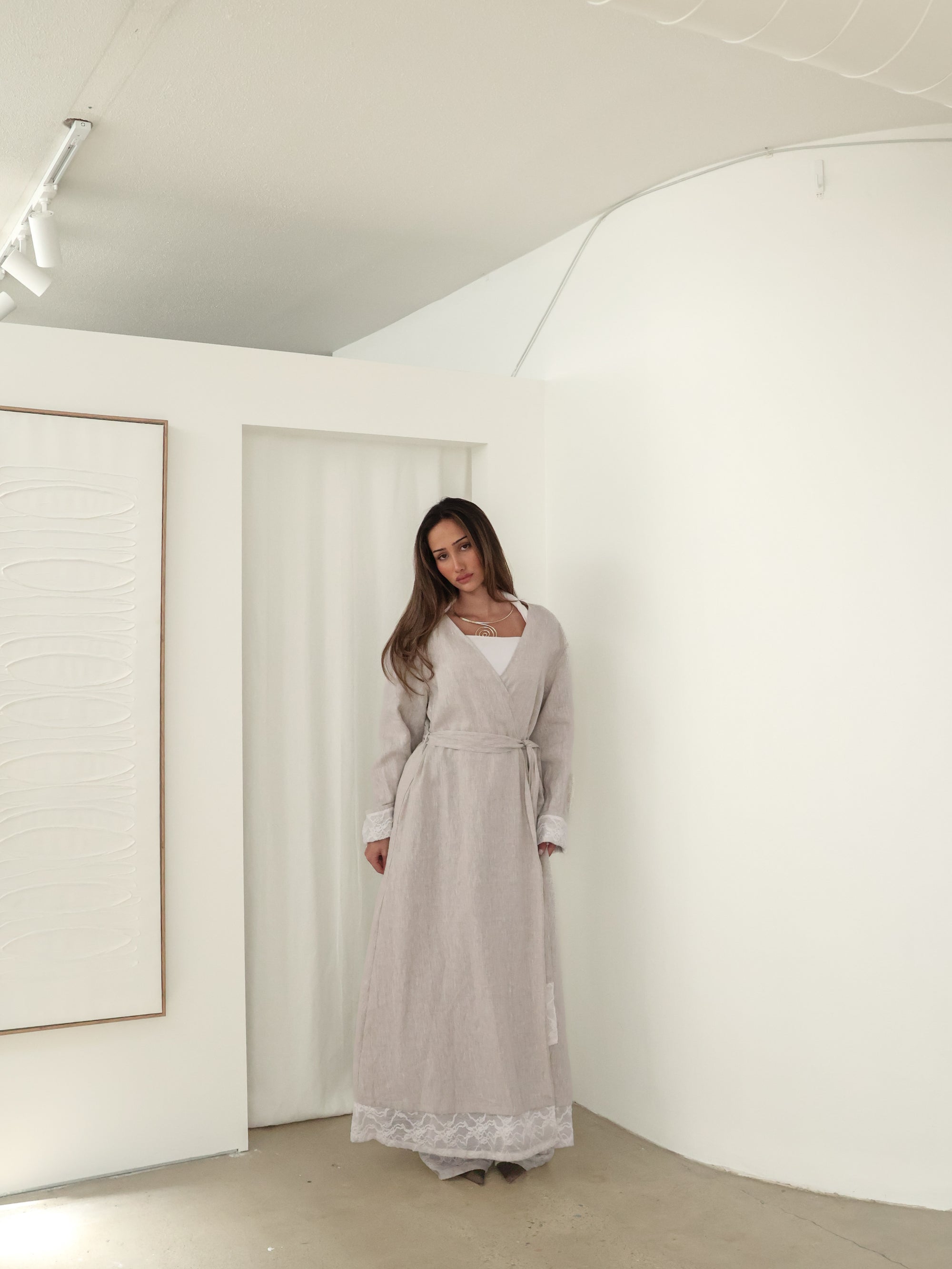 INEZ LACE HEM LINEN KIMONO (PRE-ORDER)