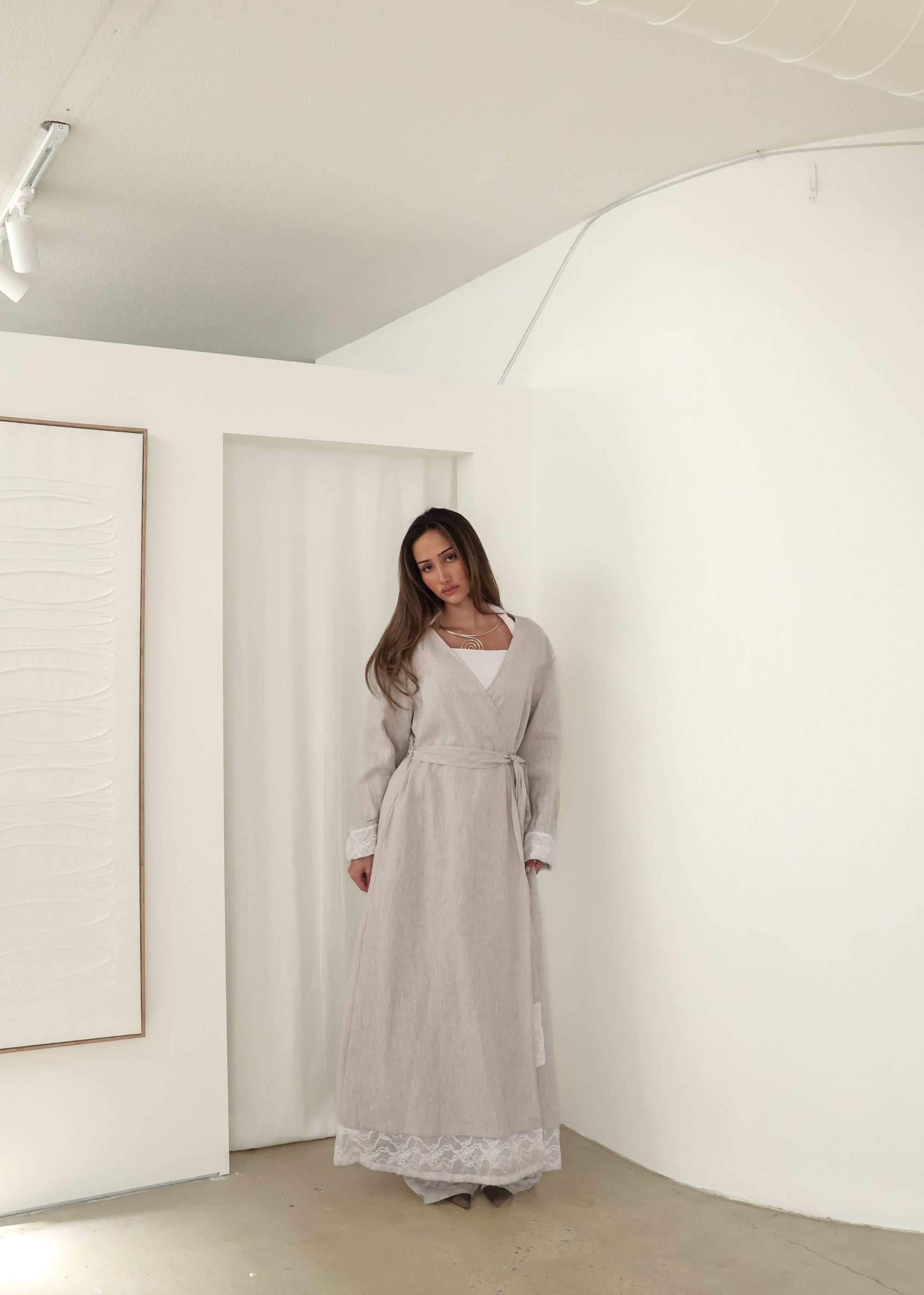 INEZ LACE HEM LINEN KIMONO (PRE-ORDER)