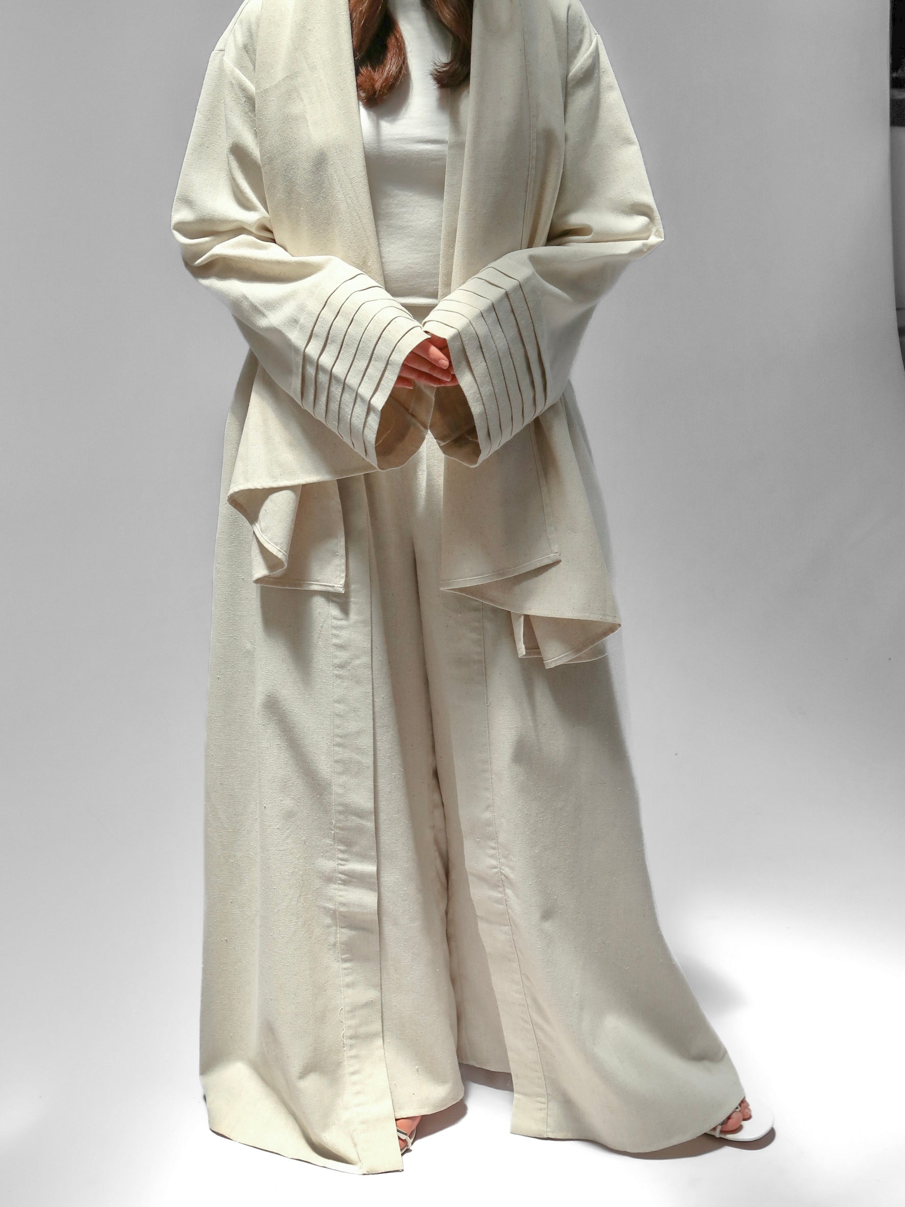 Khai Linen Pleated Abaya and Shawl Set (PRE-ORDER)