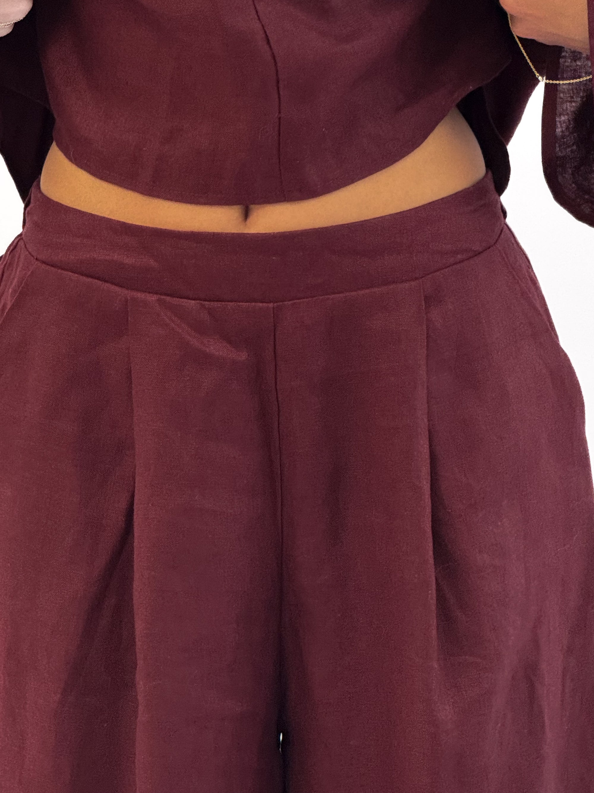 SIERRA BORDEAUX LINEN TOP AND PANT SET