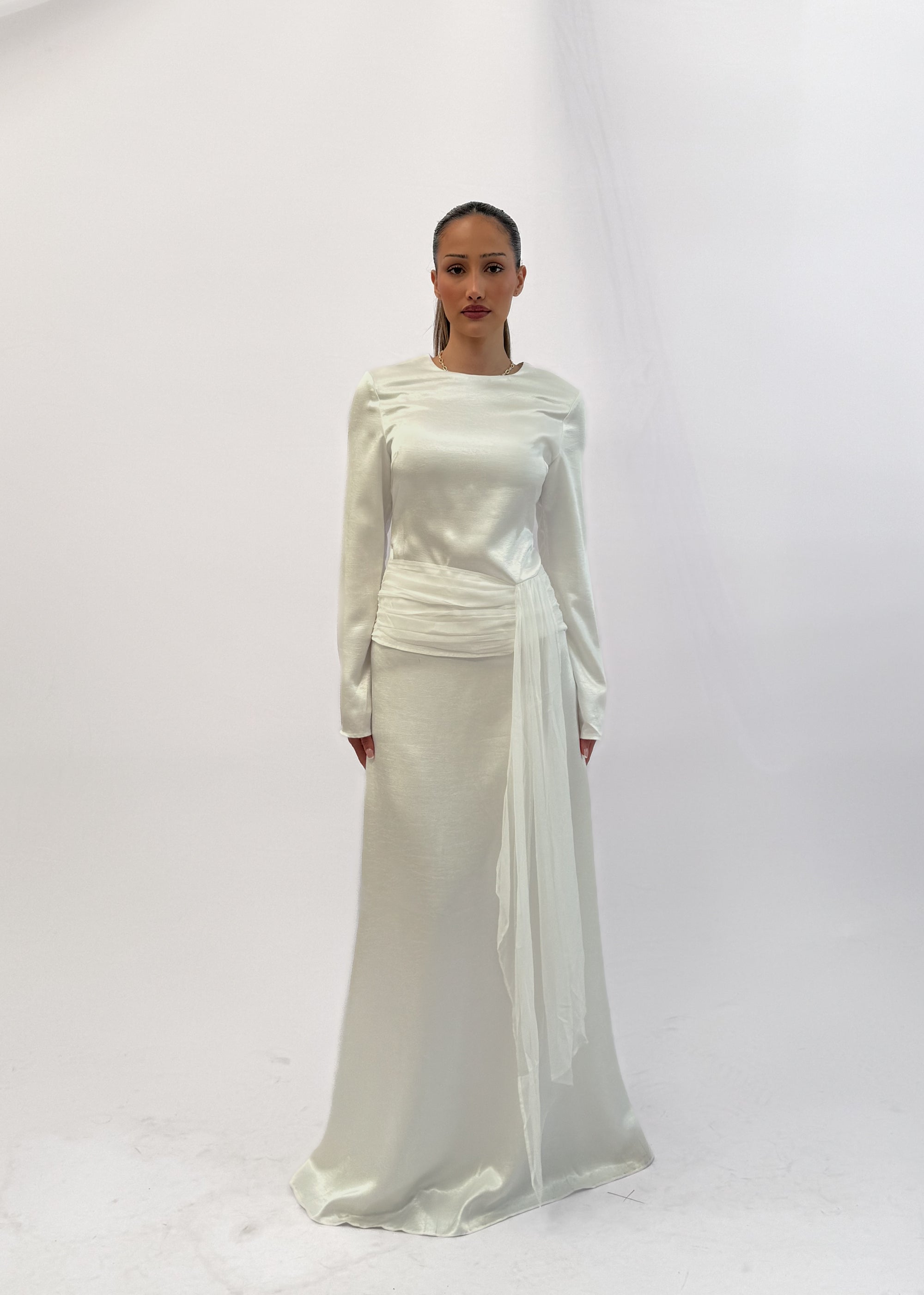 MIST SATIN TOP AND SKIRT SET - BLANC