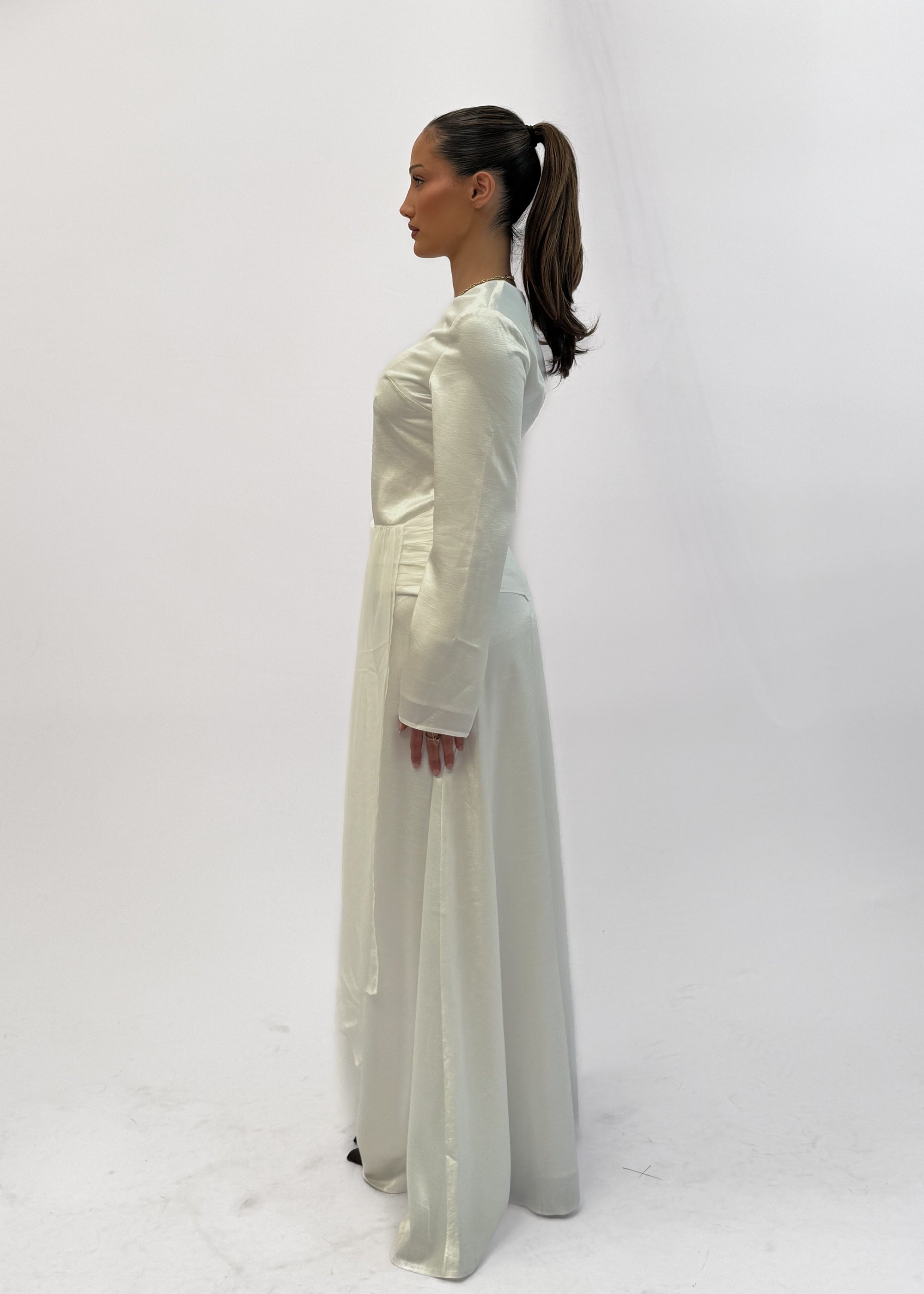 MIST SATIN TOP AND SKIRT SET - BLANC