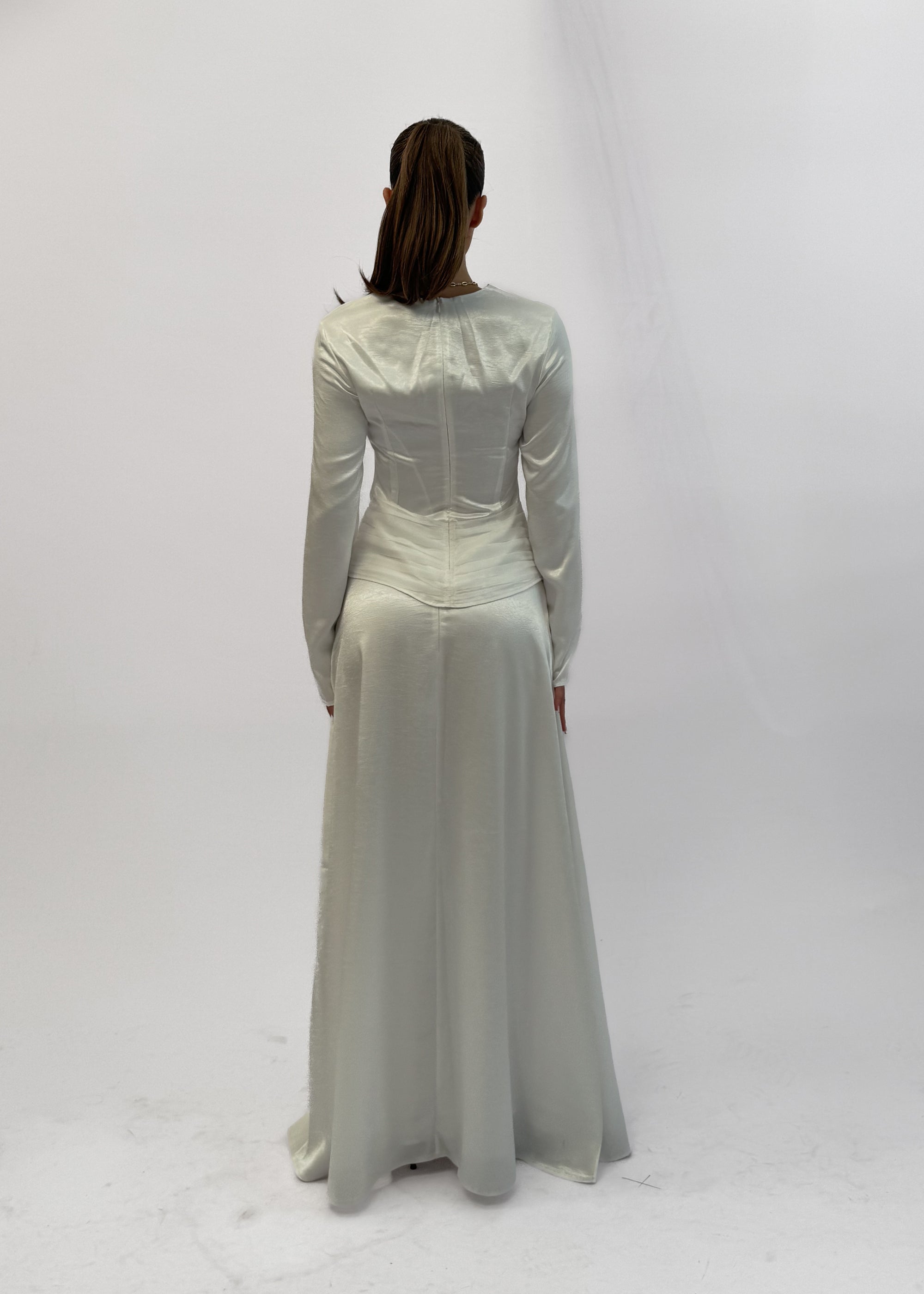 MIST SATIN TOP AND SKIRT SET - BLANC