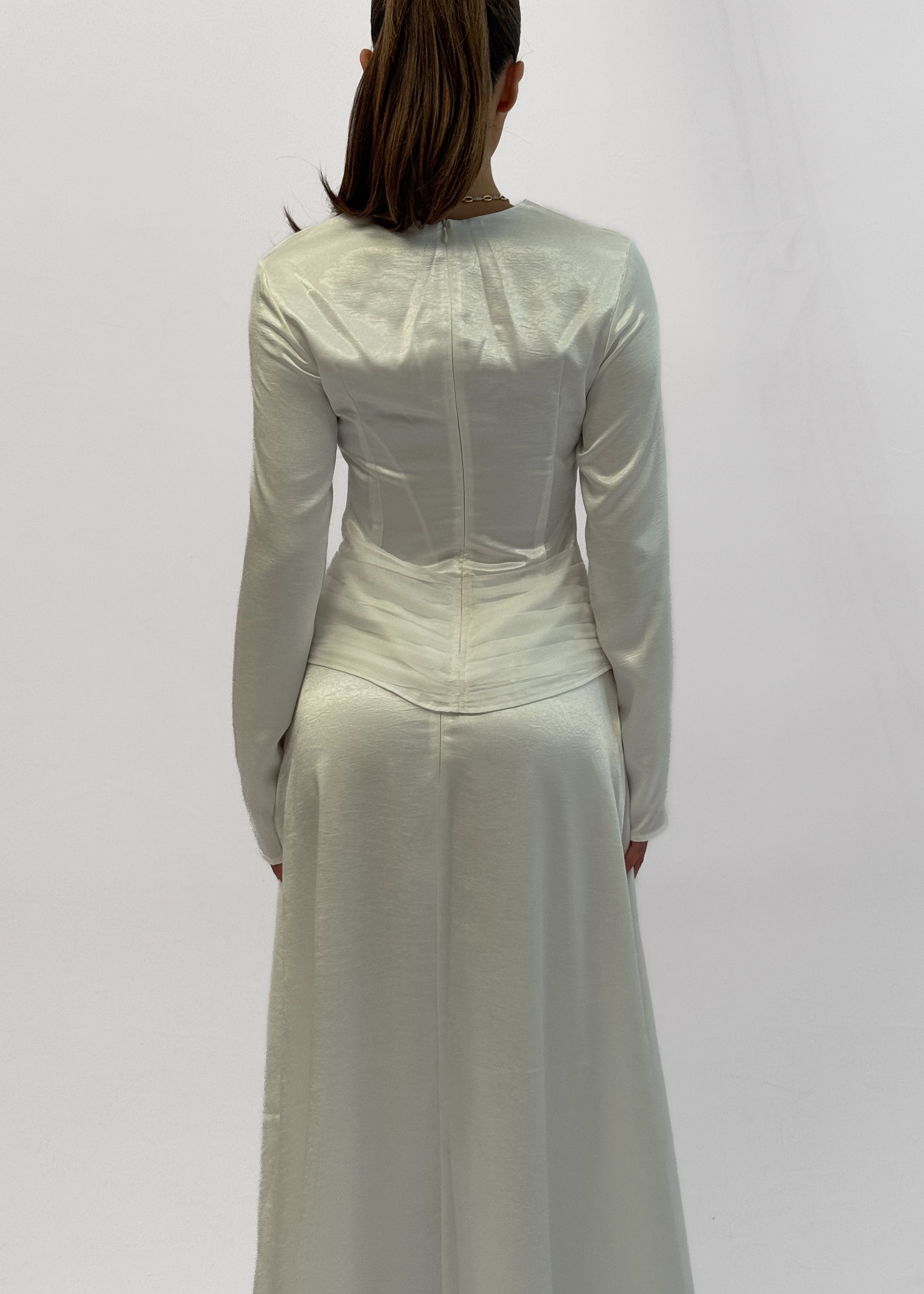 MIST SATIN TOP AND SKIRT SET - BLANC