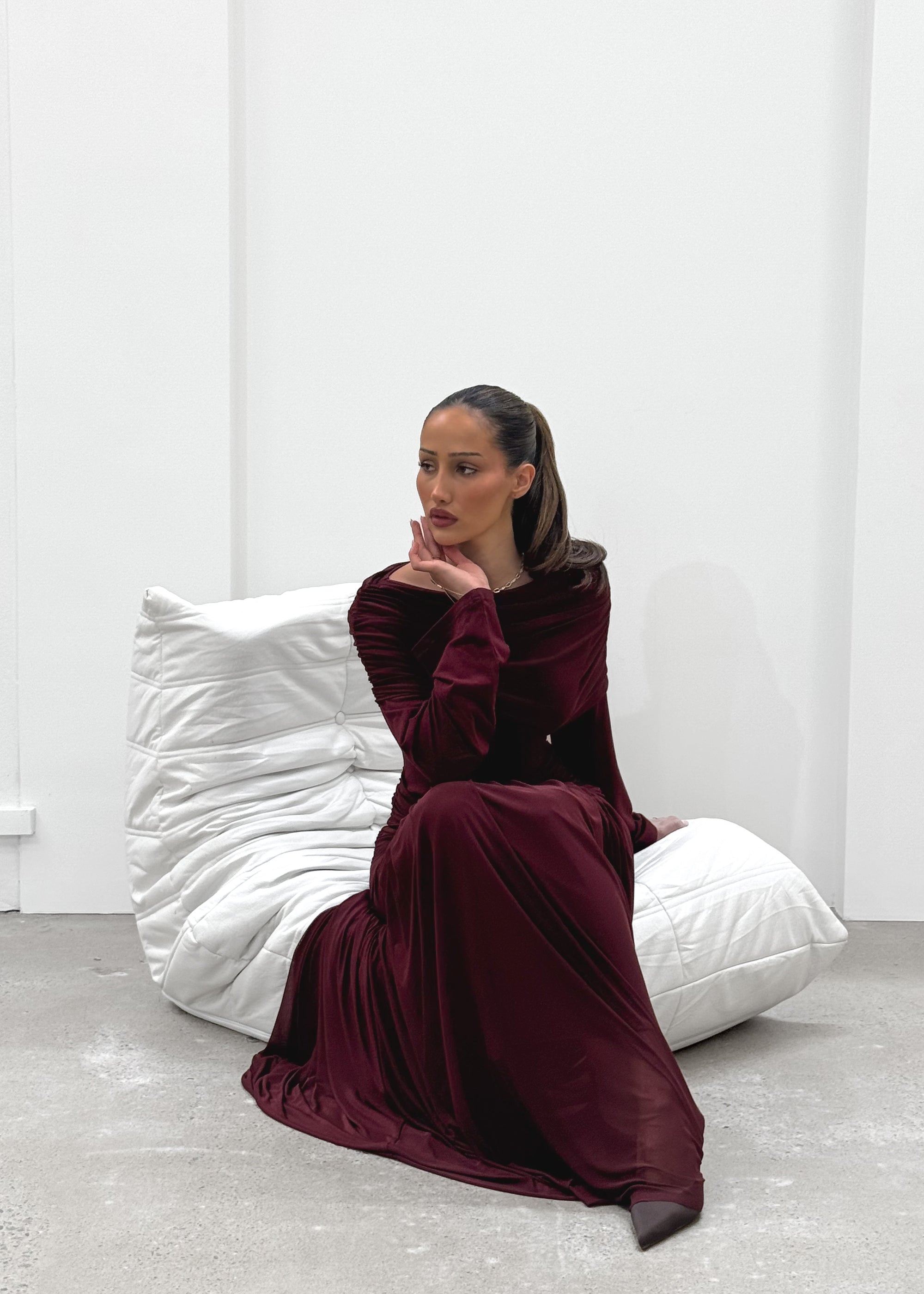 BELLA BORDEAUX MAXI DRESS