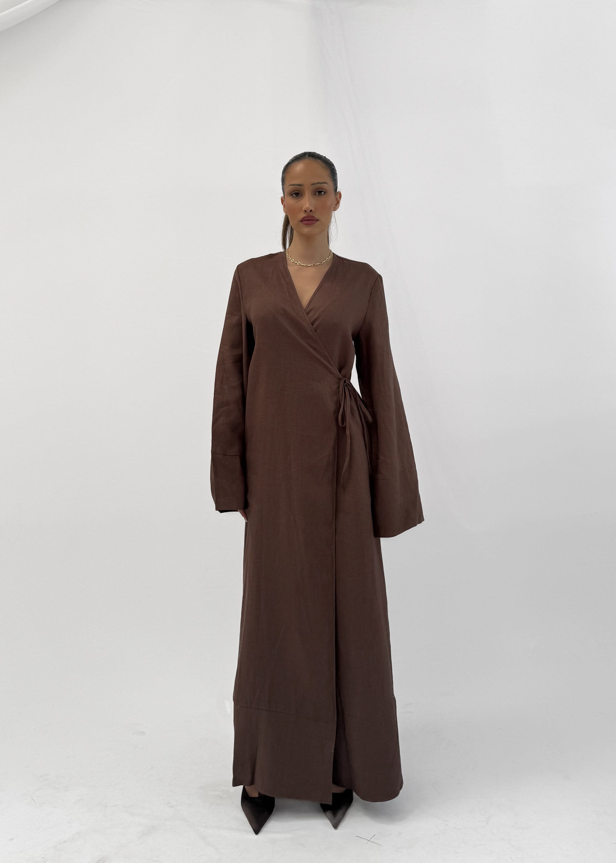 VACANZA RAMIE CHOCOLATE WRAP KIMONO