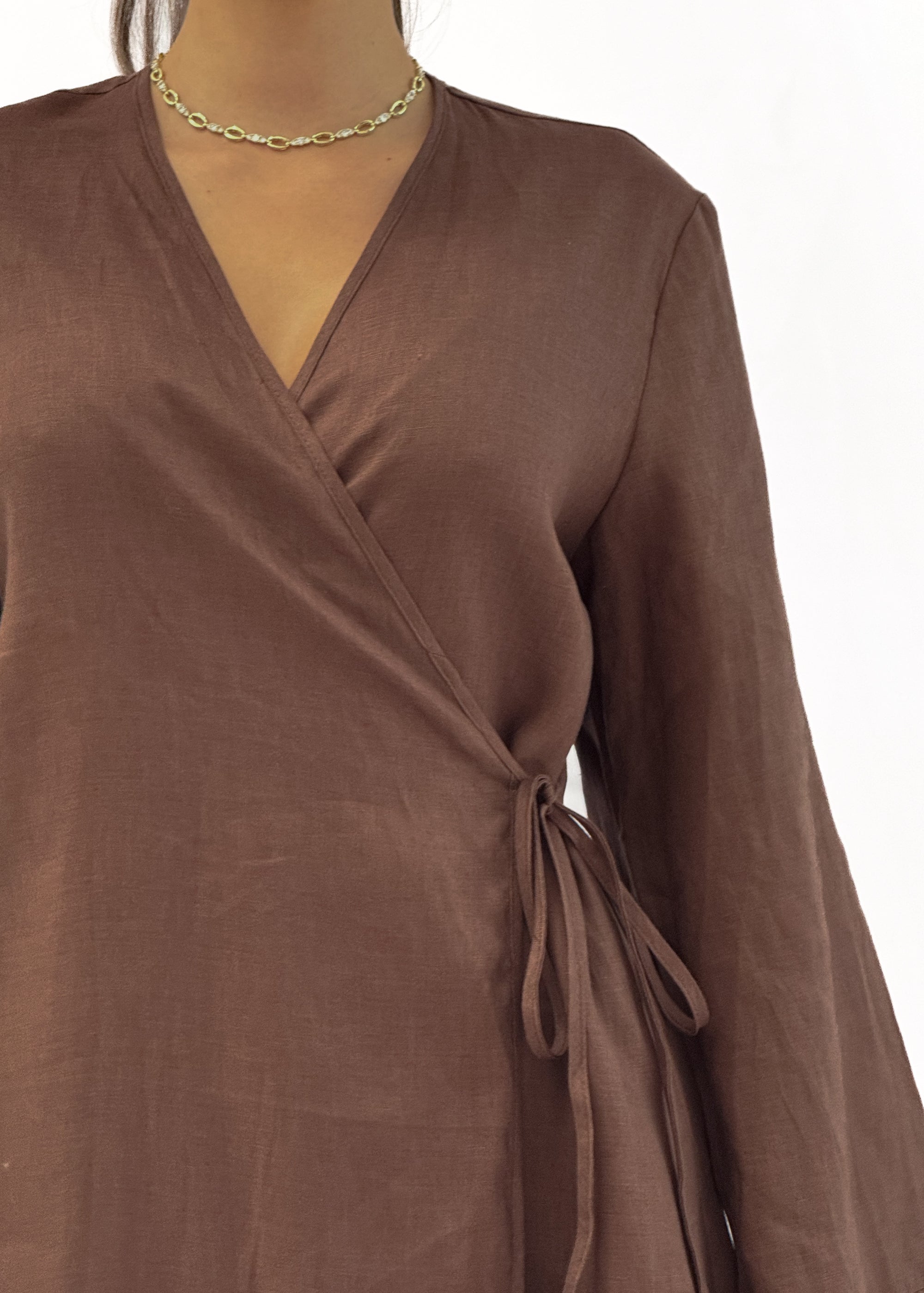 VACANZA RAMIE CHOCOLATE WRAP KIMONO
