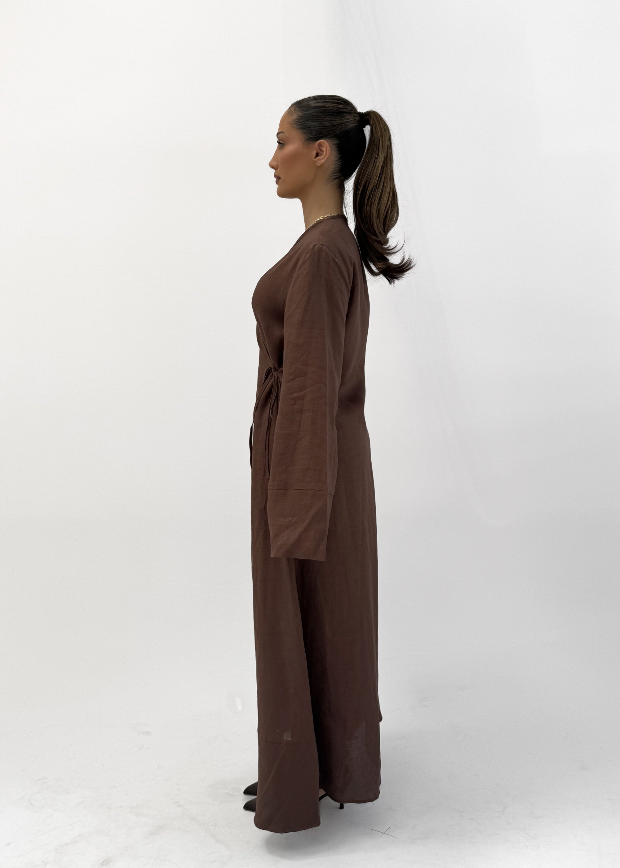 VACANZA RAMIE CHOCOLATE WRAP KIMONO