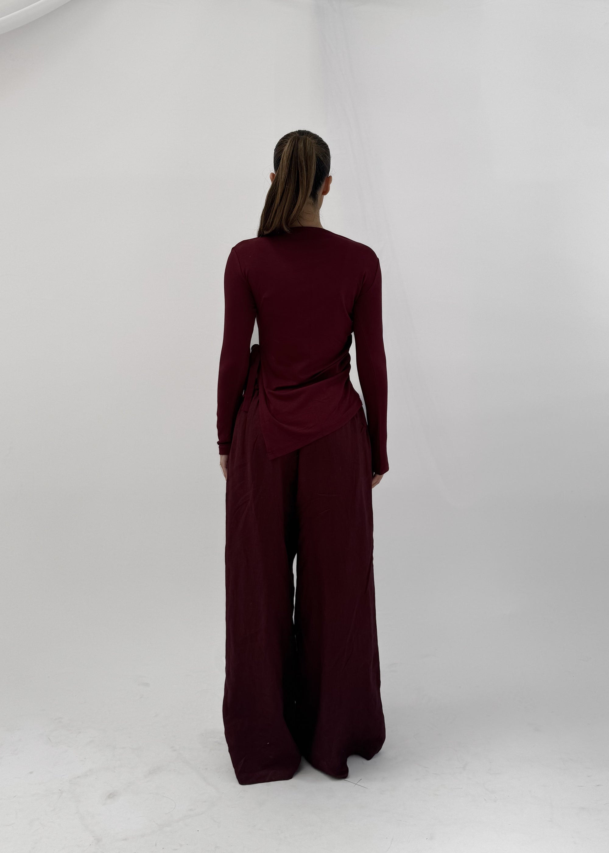 MINA RUCHED JERSEY TOP - BORDEAUX