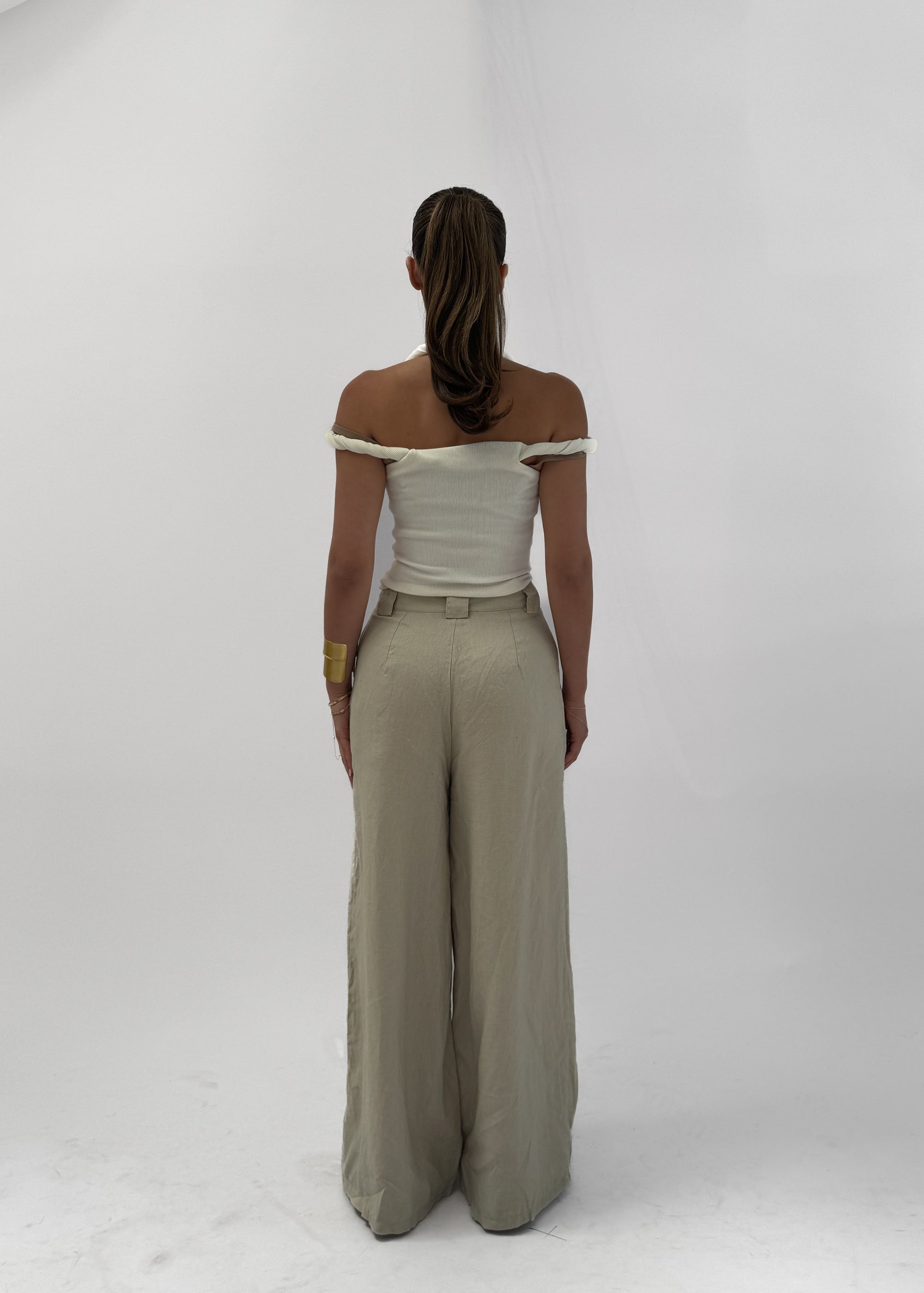 ALBA WIDE LEG LINEN TROUSER - CLAY