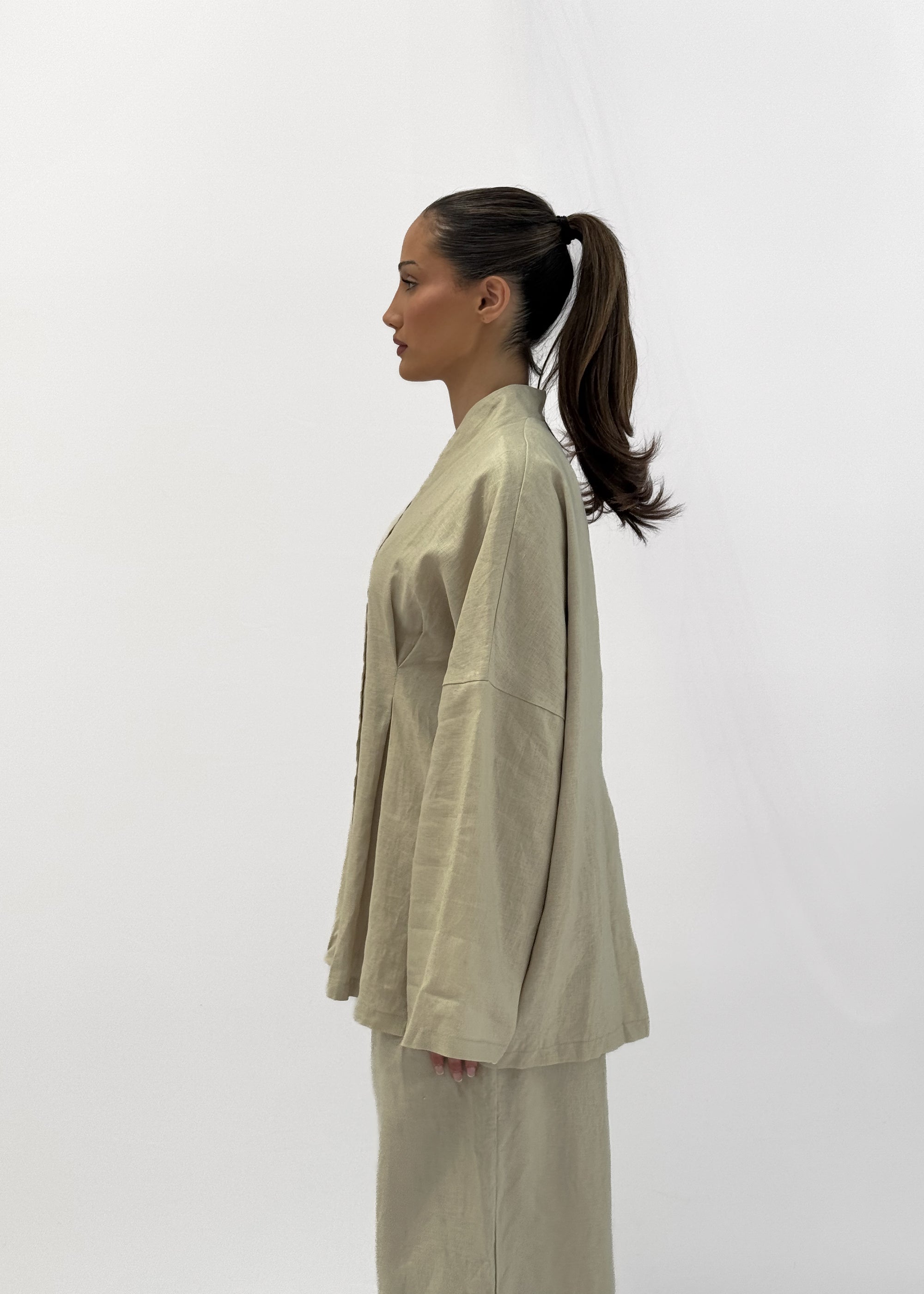 SERA LINEN CINCHED SHIRT - CLAY