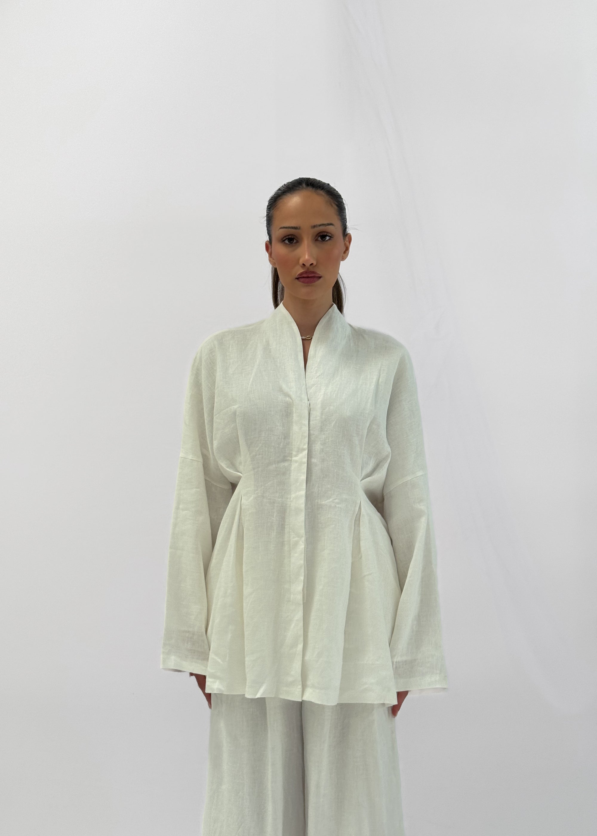 SERA LINEN CINCHED SHIRT - BLANC