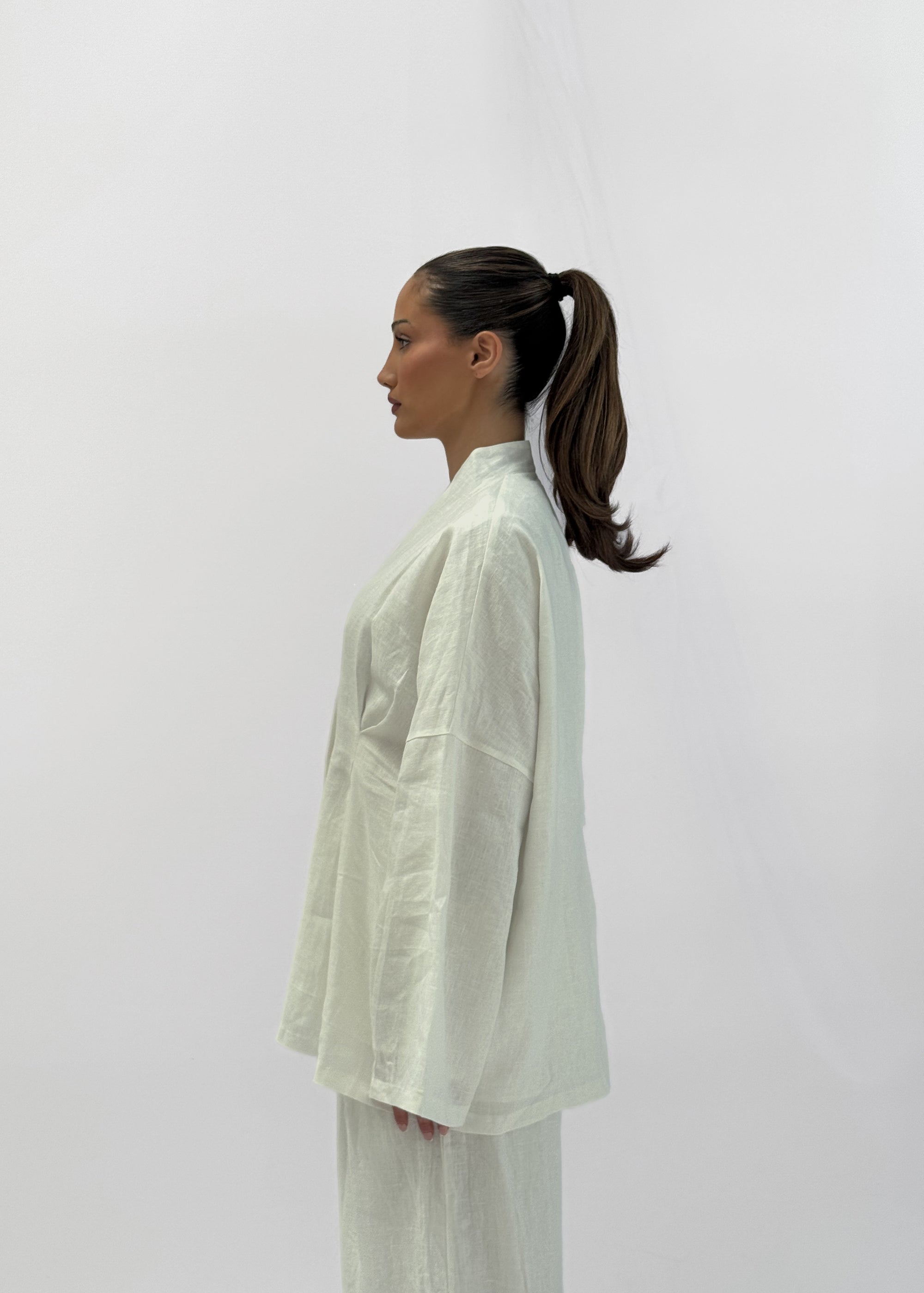 SERA LINEN CINCHED SHIRT - BLANC