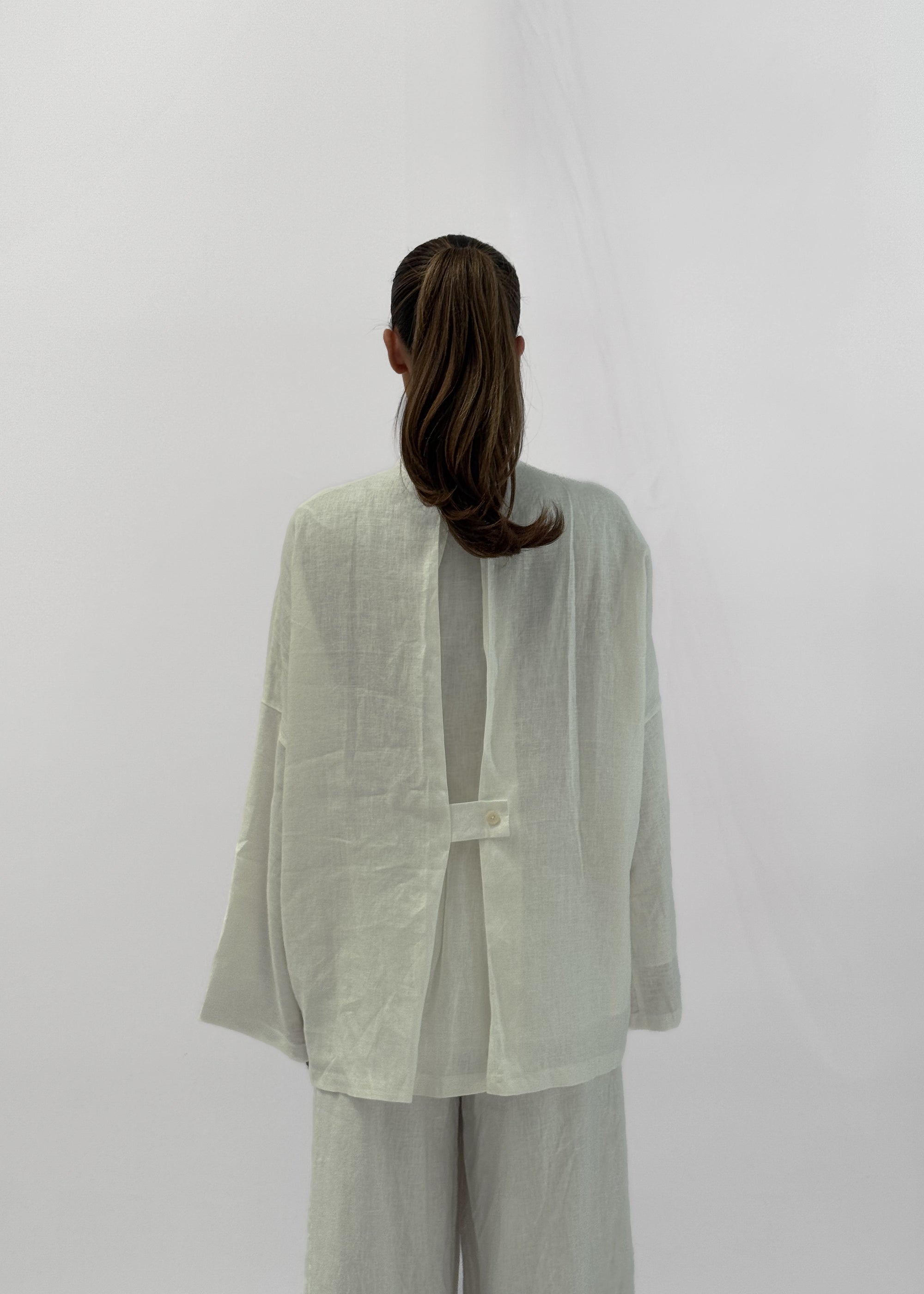 SERA LINEN CINCHED SHIRT - BLANC