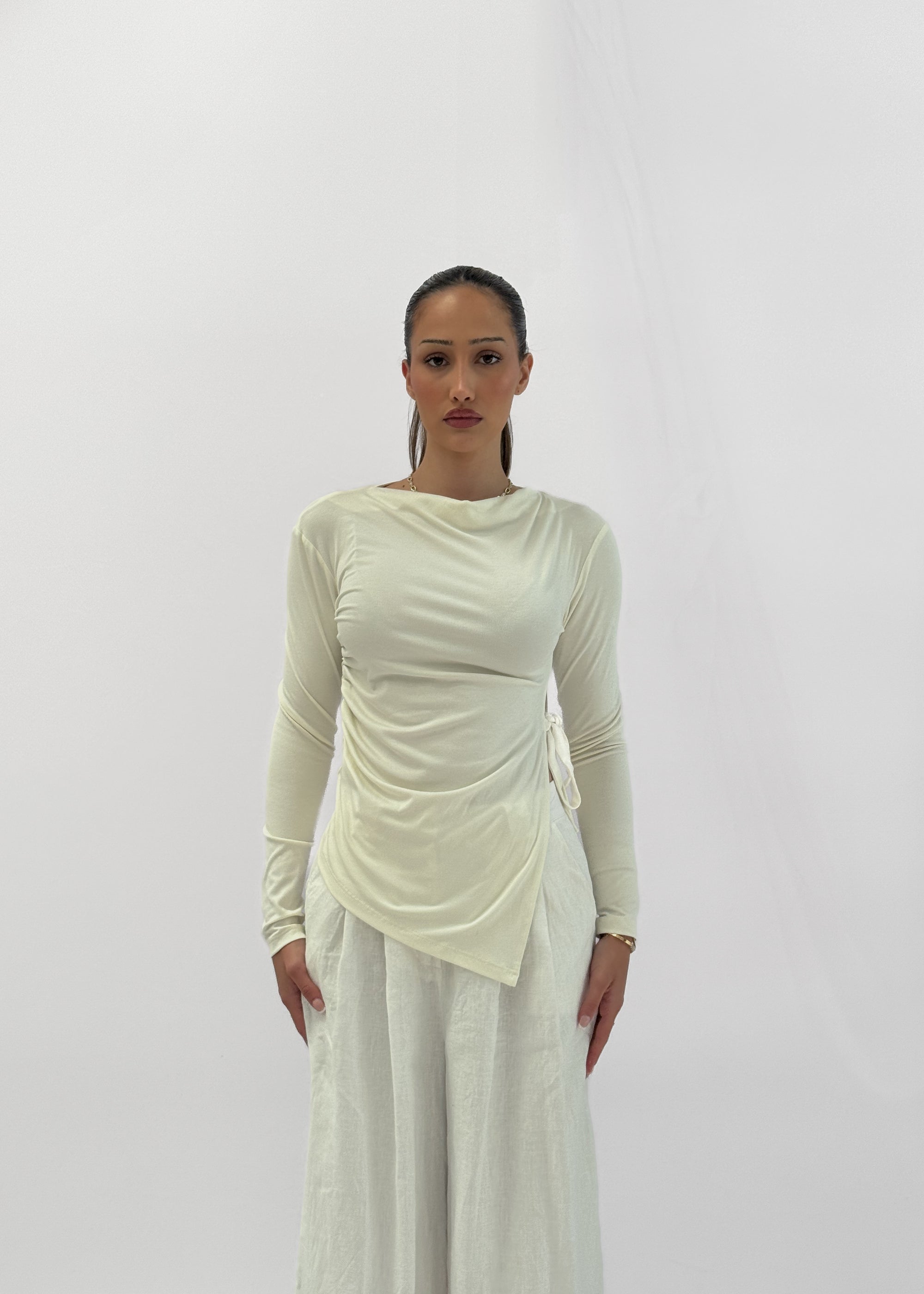 MINA RUCHED JERSEY TOP - BLANC