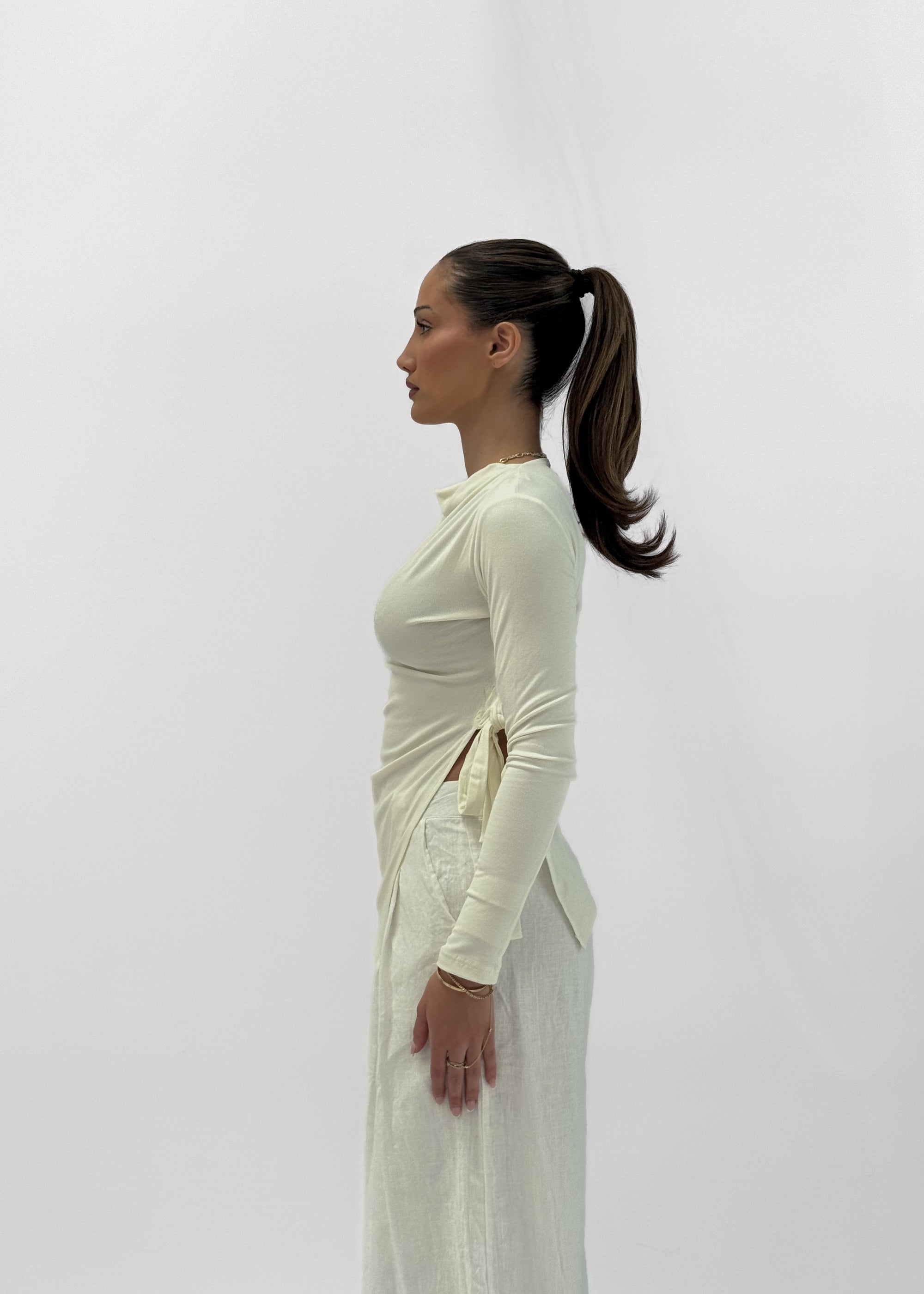 MINA RUCHED JERSEY TOP - BLANC