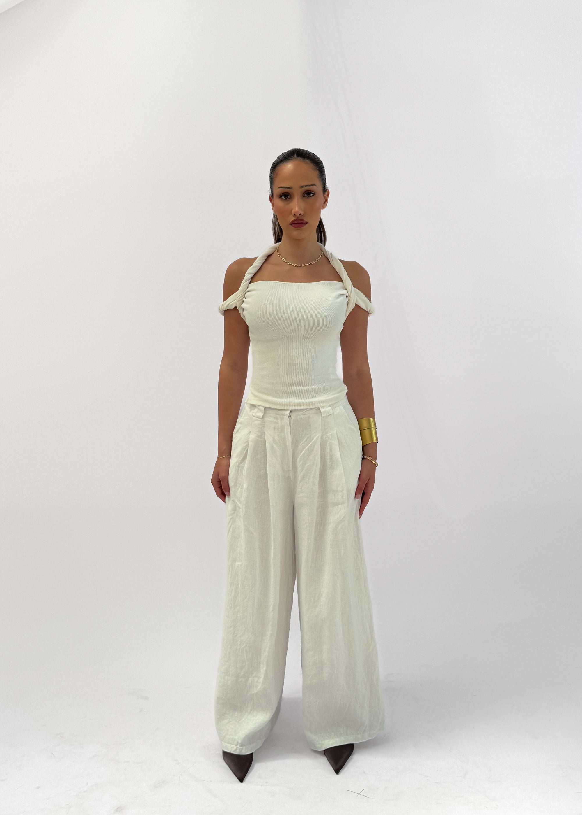 ALBA WIDE LEG LINEN TROUSER - BLANC