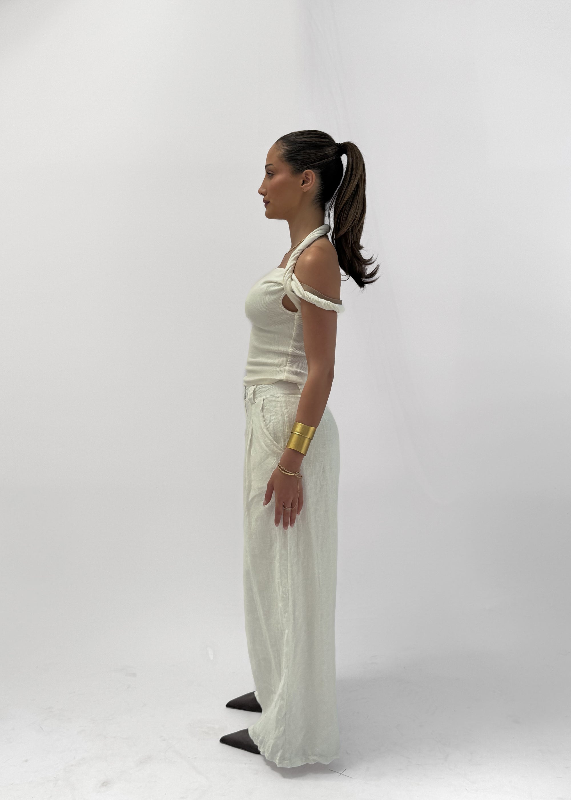 ALBA WIDE LEG LINEN TROUSER - BLANC