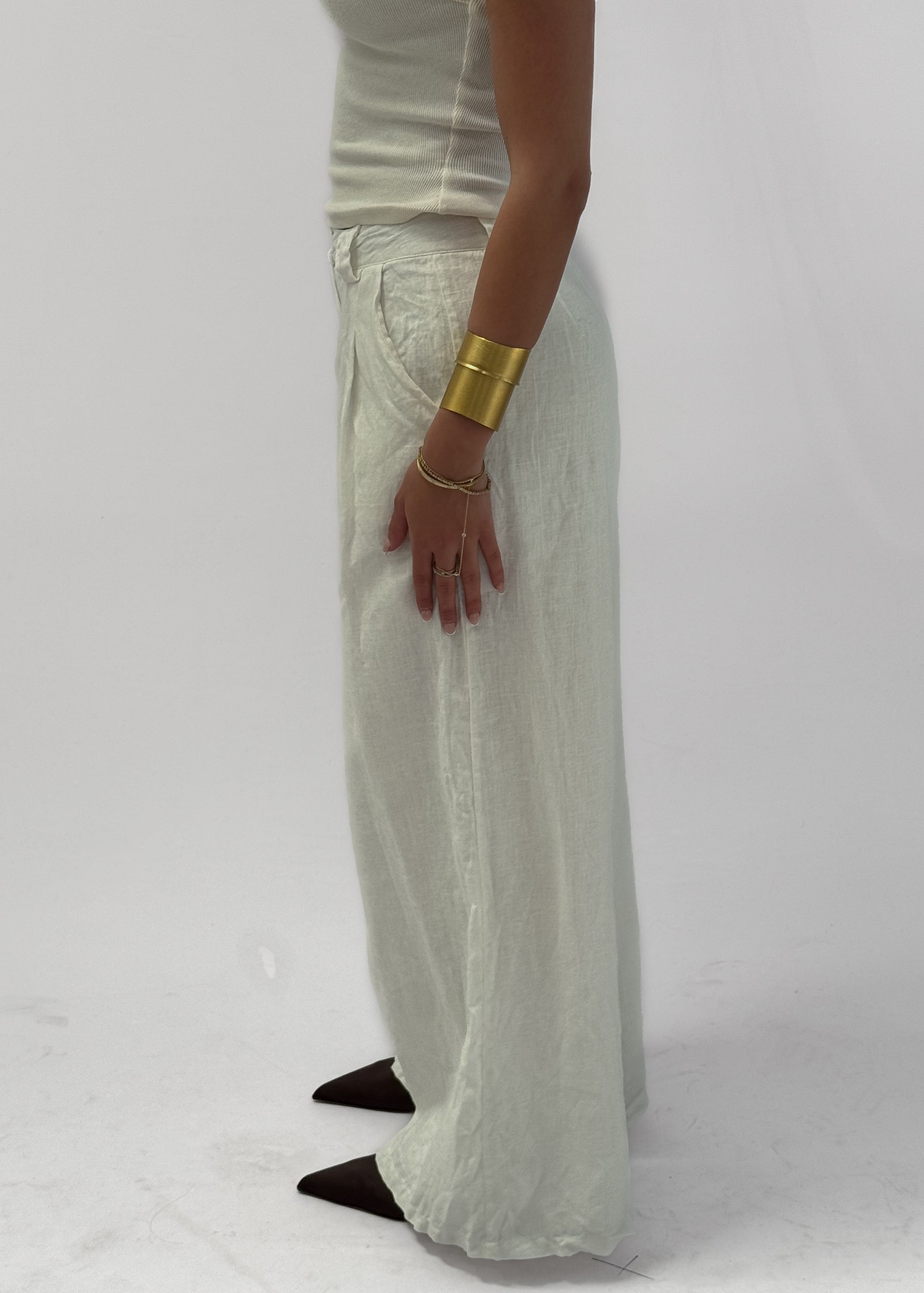 ALBA WIDE LEG LINEN TROUSER - BLANC