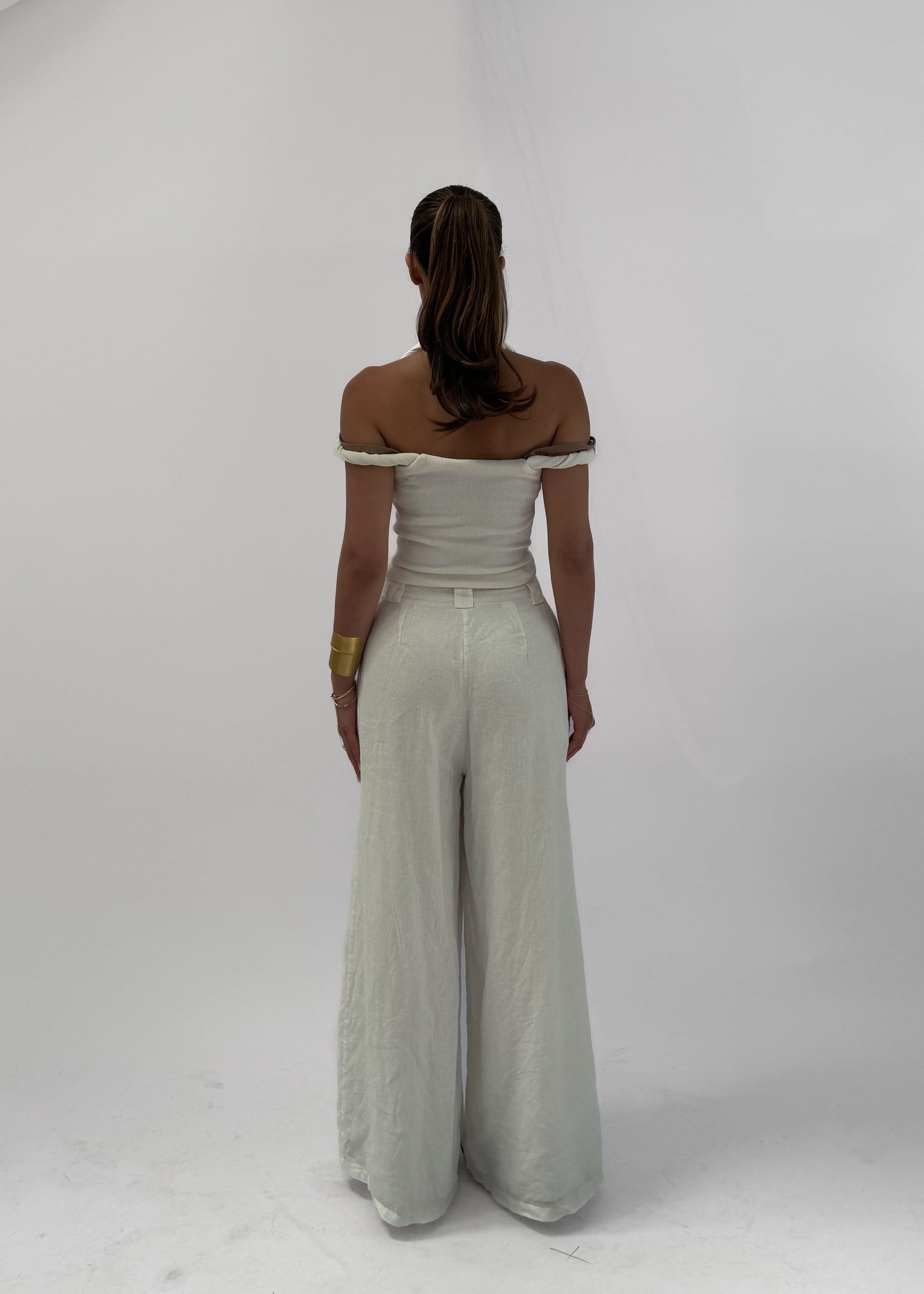 ALBA WIDE LEG LINEN TROUSER - BLANC